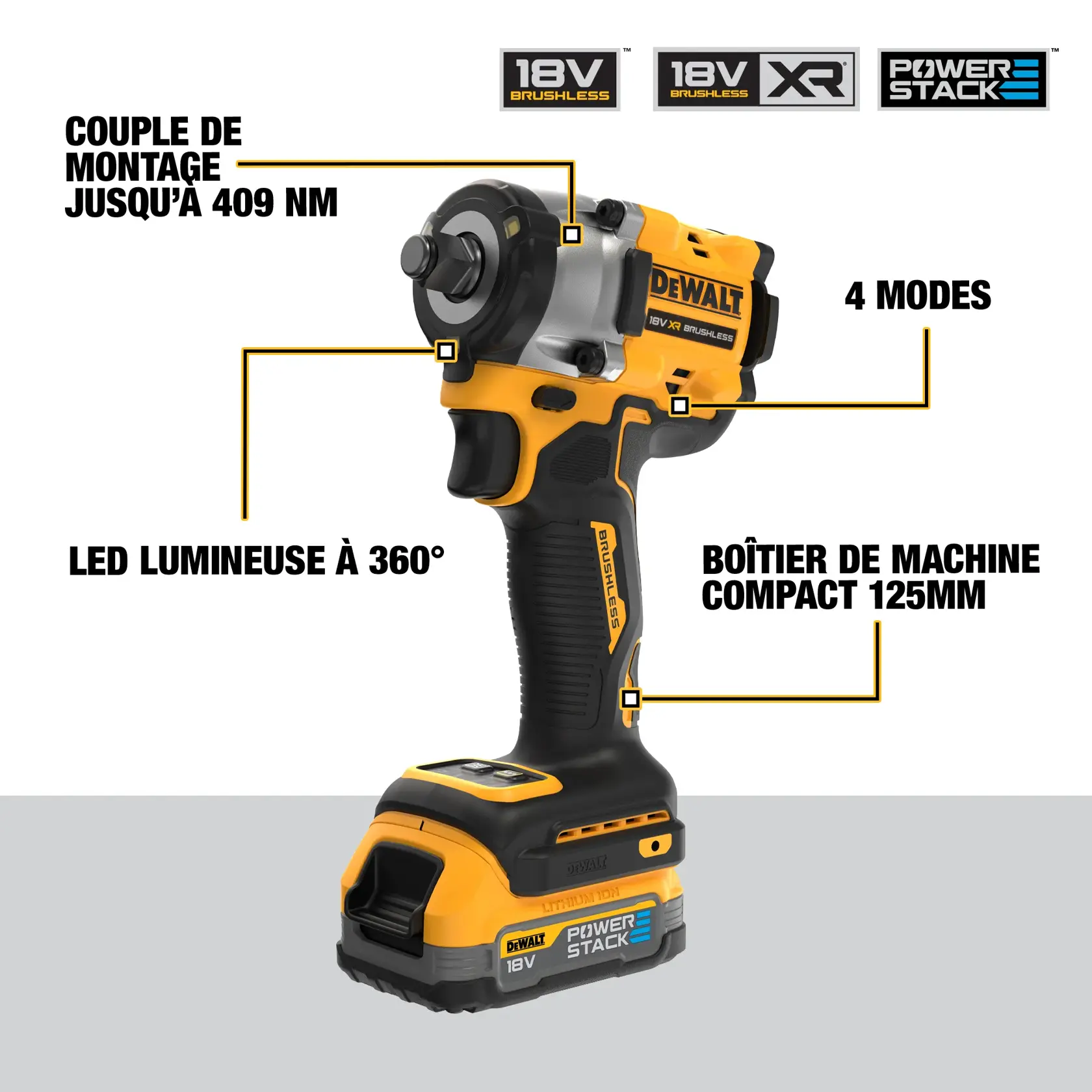 Boulonneuse à chocs 1/2'' XR 18V 1,7 Ah Li-ion brushless - jonc de sécurité - POWERSTACK™