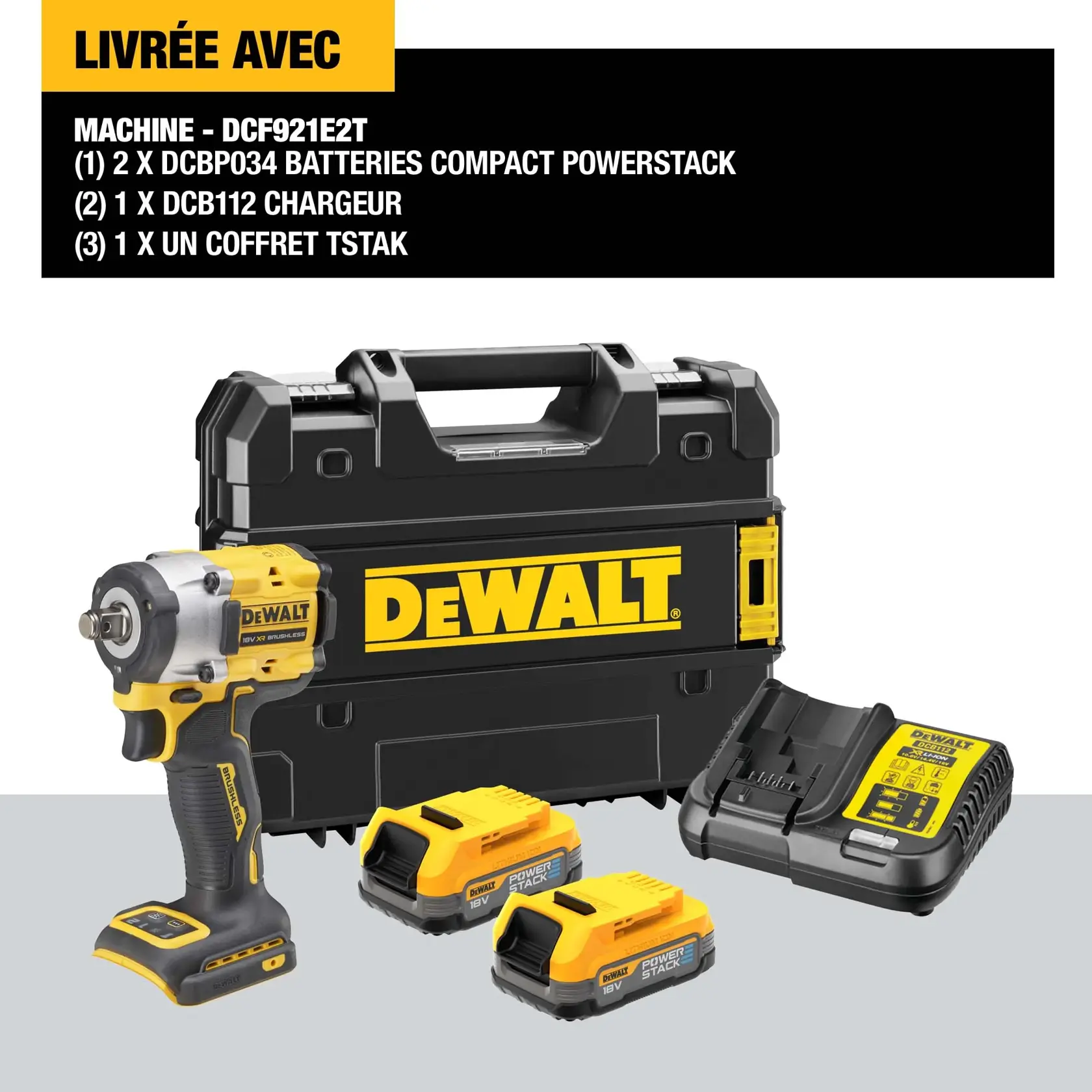 Boulonneuse à chocs 1/2'' XR 18V 1,7 Ah Li-ion brushless - jonc de sécurité - POWERSTACK™