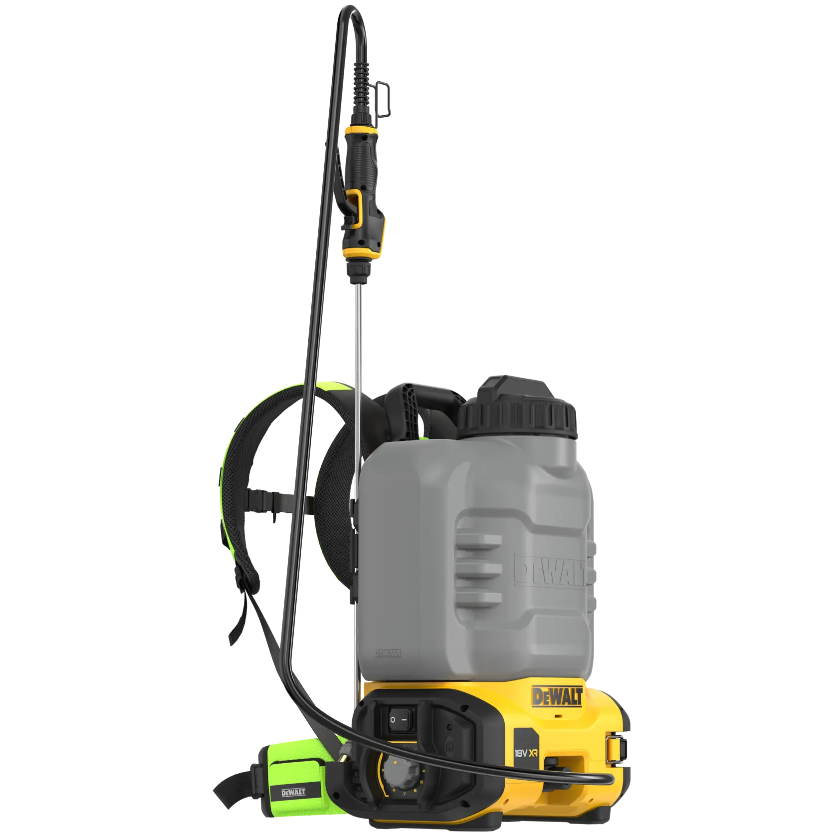 Pulvérisateur dorsal DEWALT DCCS1100N-XJ, DCCS1100N. Produit de photographie avec réservoir et lance.