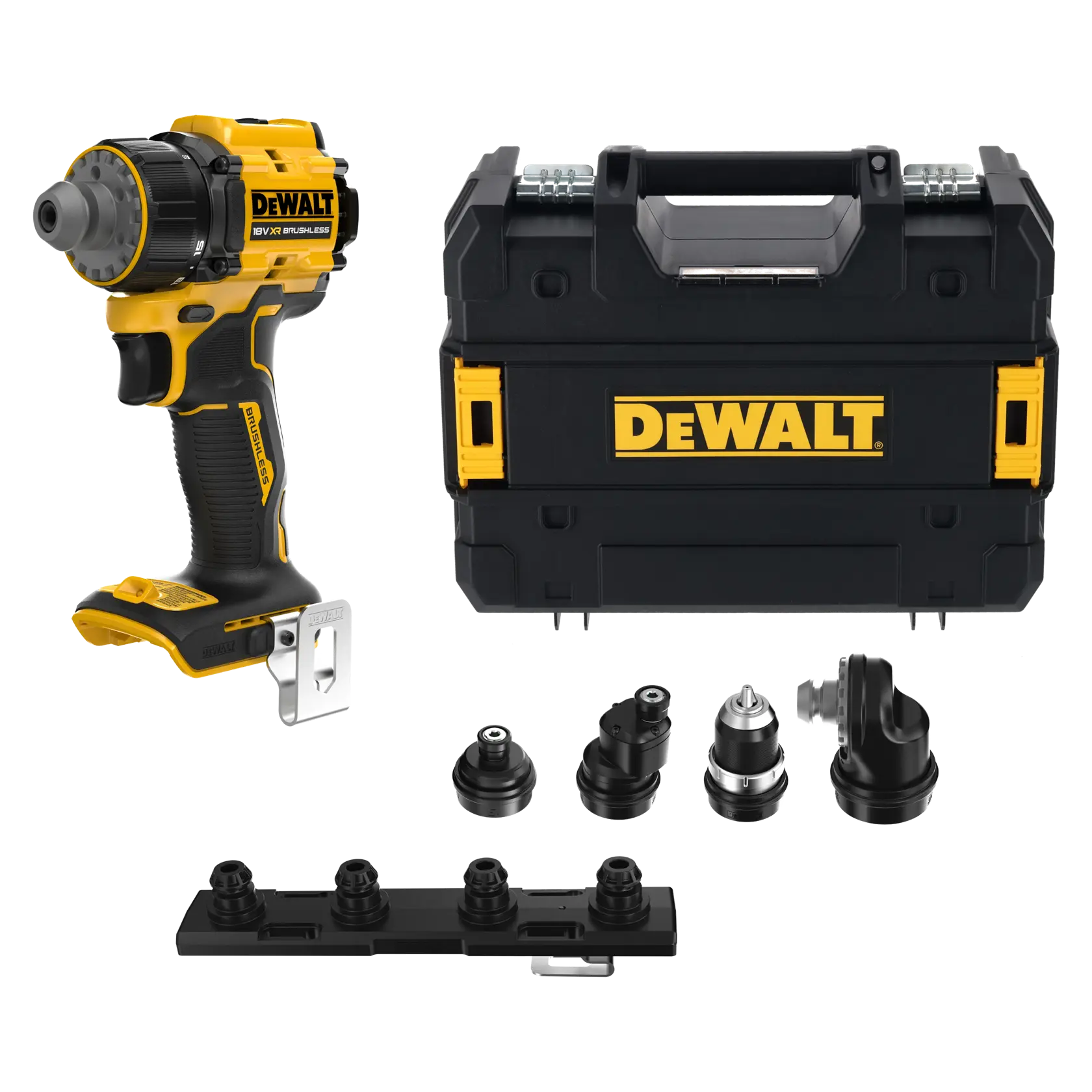DEWALT-Bohrer mit Koffer und Aufsätzen, SKUs DCD803NT-XJ, DCD803NT. Kategorie Fotografie.