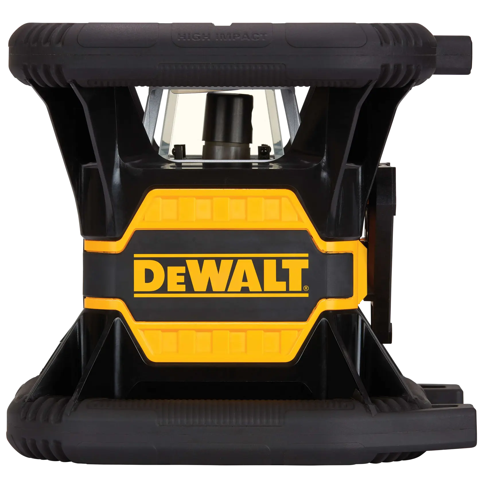 DEWALT gelb-schwarzer Lasernivellierer für Fotografie, robustes Design mit sichtbarem Logo vorne.