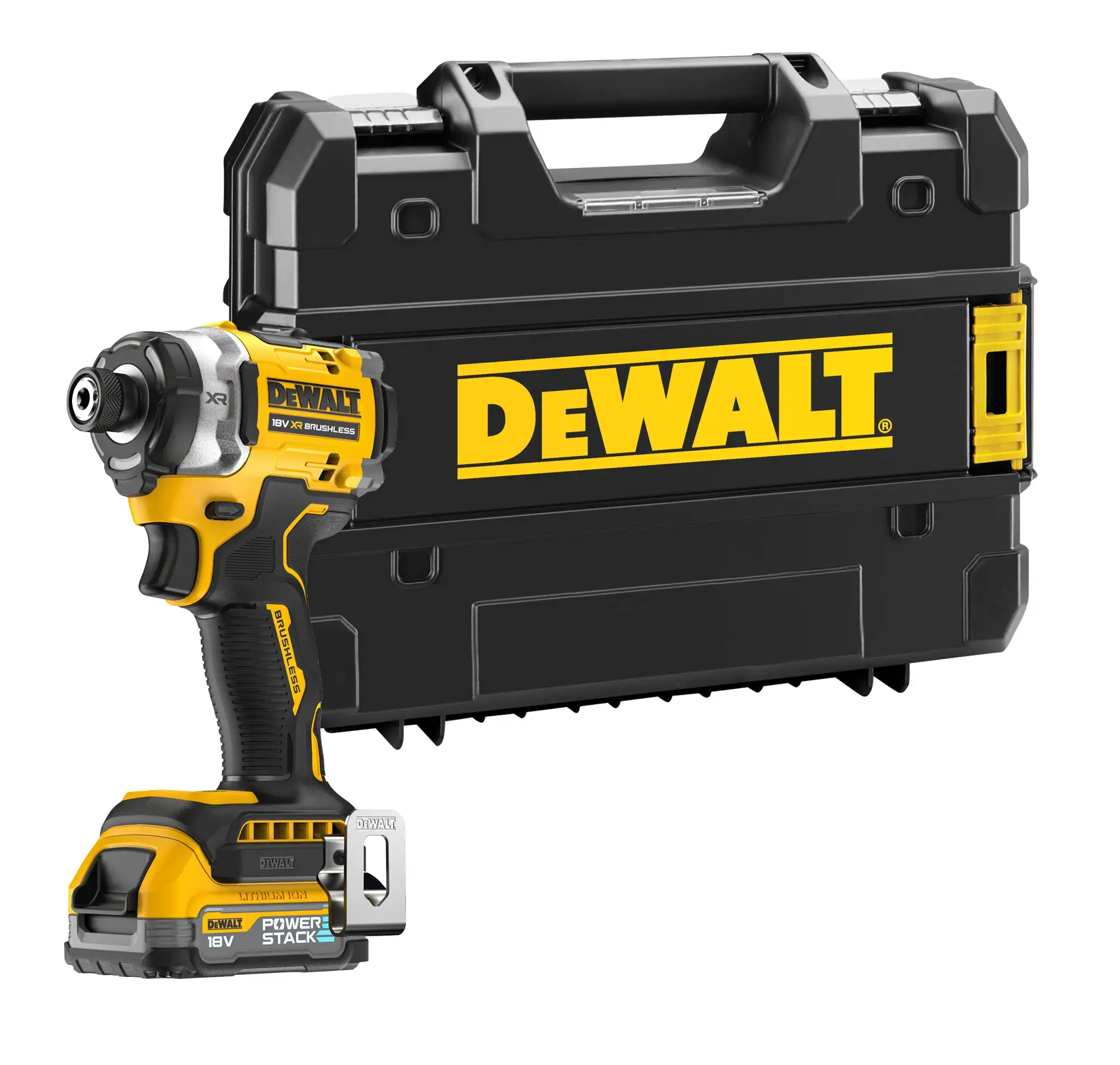 Visseuse sans fil DEWALT avec coffret noir arborant le logo jaune DEWALT.