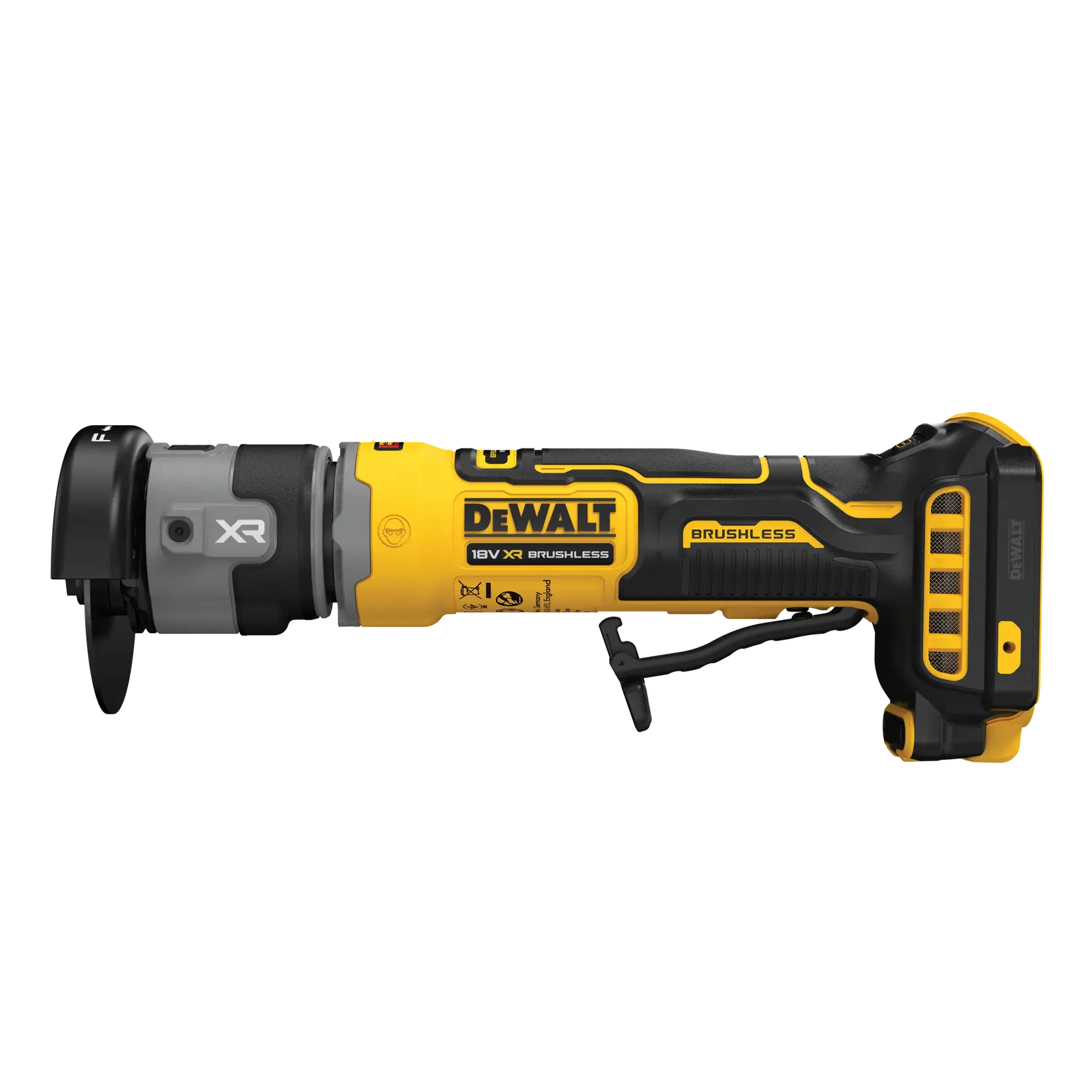 DEWALT DCG430N-XJ, DCG430N, bürstenloses Fotowerkzeug. Gelbes-schwarzes Elektrowerkzeug.
