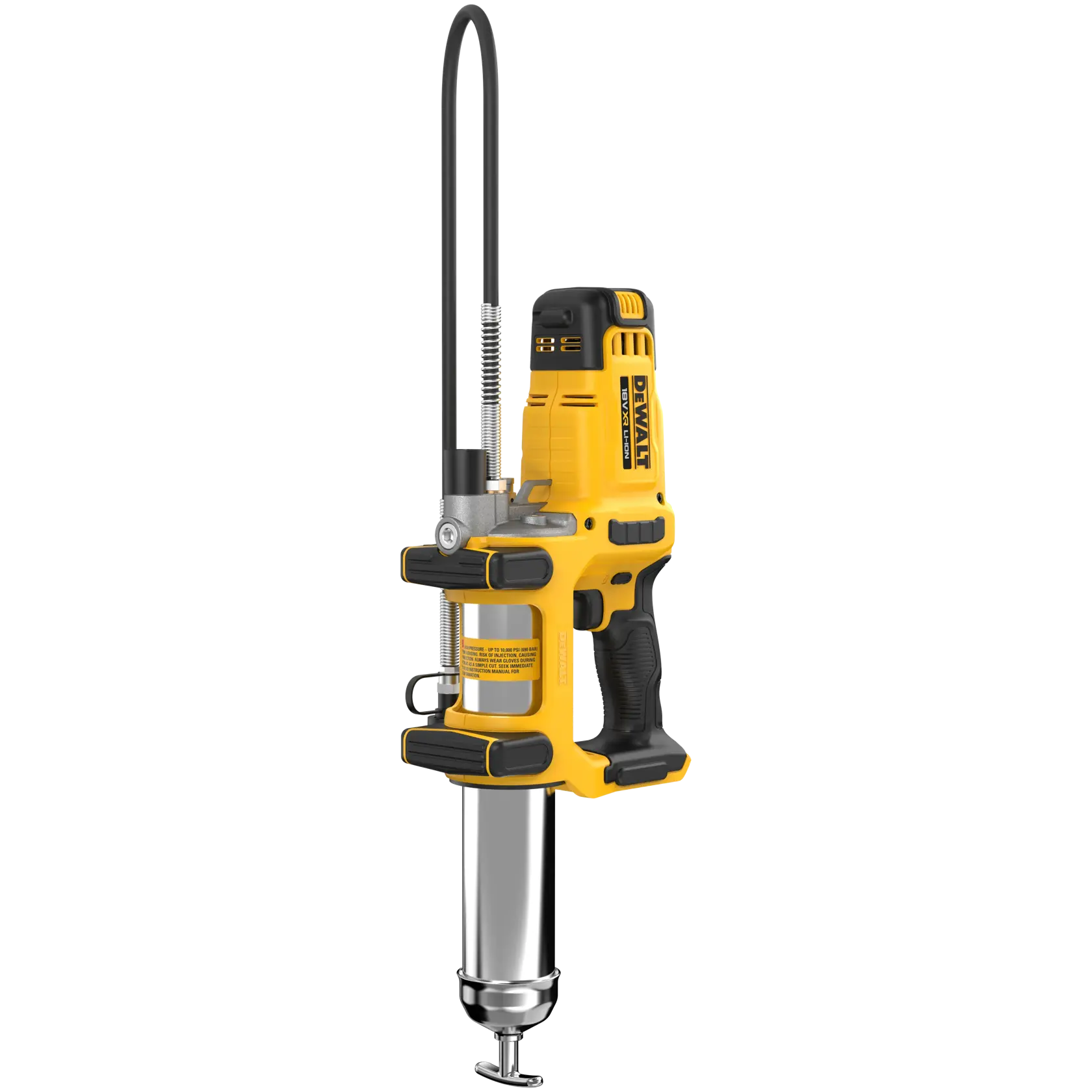 DEWALT DCGG581N, DCGG581N-XJ Fettpresse. Gelb/schwarz kabelloses Werkzeug zum Schmieren. Kategorie Fotografie.