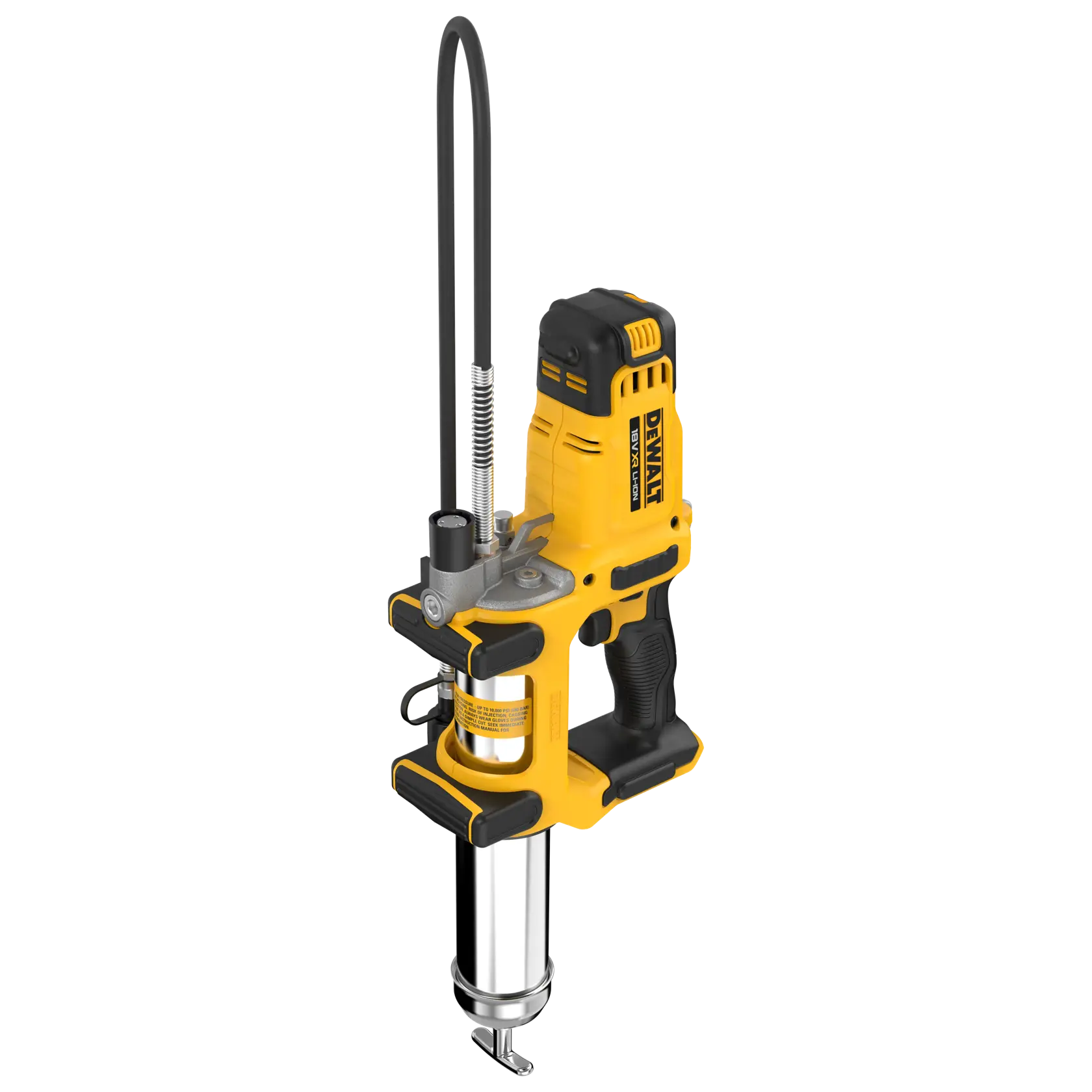DEWALT Fettpresse DCGG581N, DCGG581N-XJ, aufrecht auf Weiß. Fotoaufnahme des Produkts.