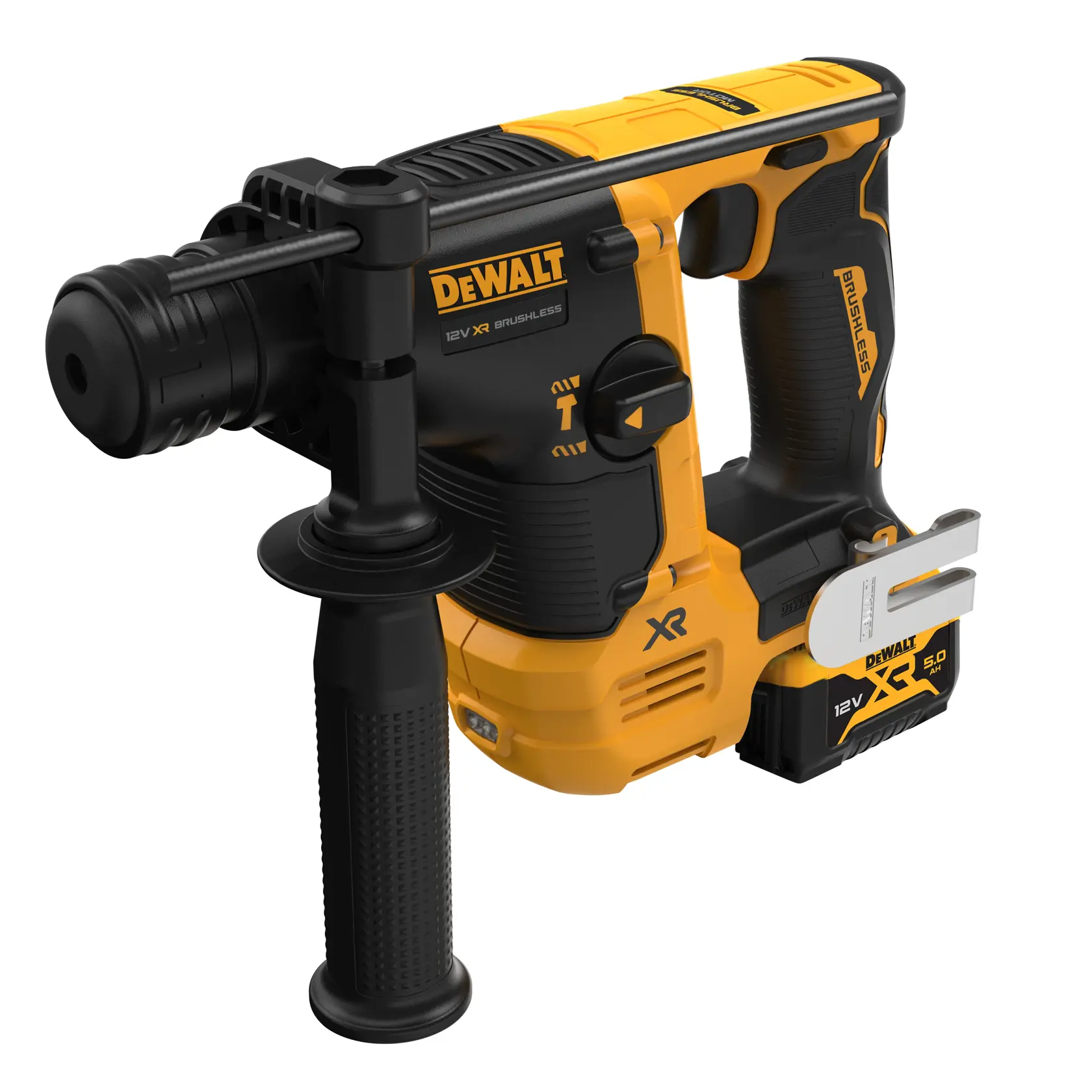 Graphique montrant la marque DEWALT XTREME Sub-Compact Series avec le slogan 'Compact et performance garantie' sur un fond jaune.