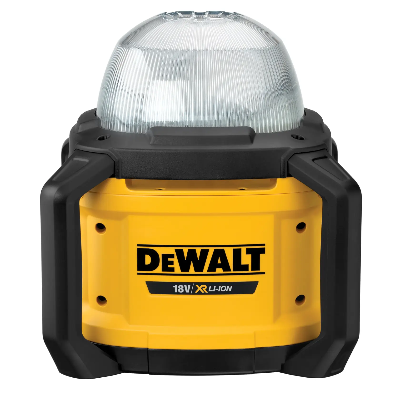 Lampe site LED DEWALT DCL074N, DCL074-XJ photographie. Jaune, noir, design dôme, 18V XR Li-Ion.