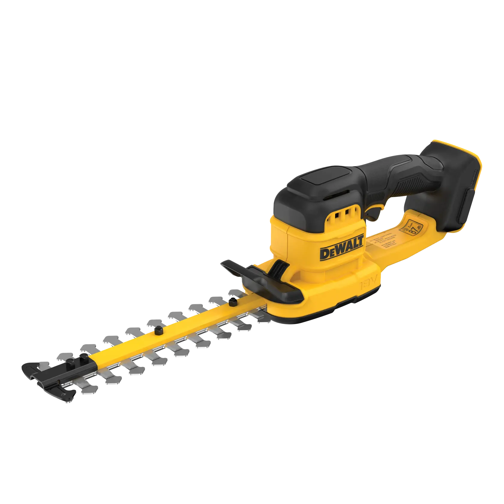 Cortasetos DEWALT amarillo-negro, fotografía, SKUs DCMHT520N-XJ y DCMHT520N mostrados.