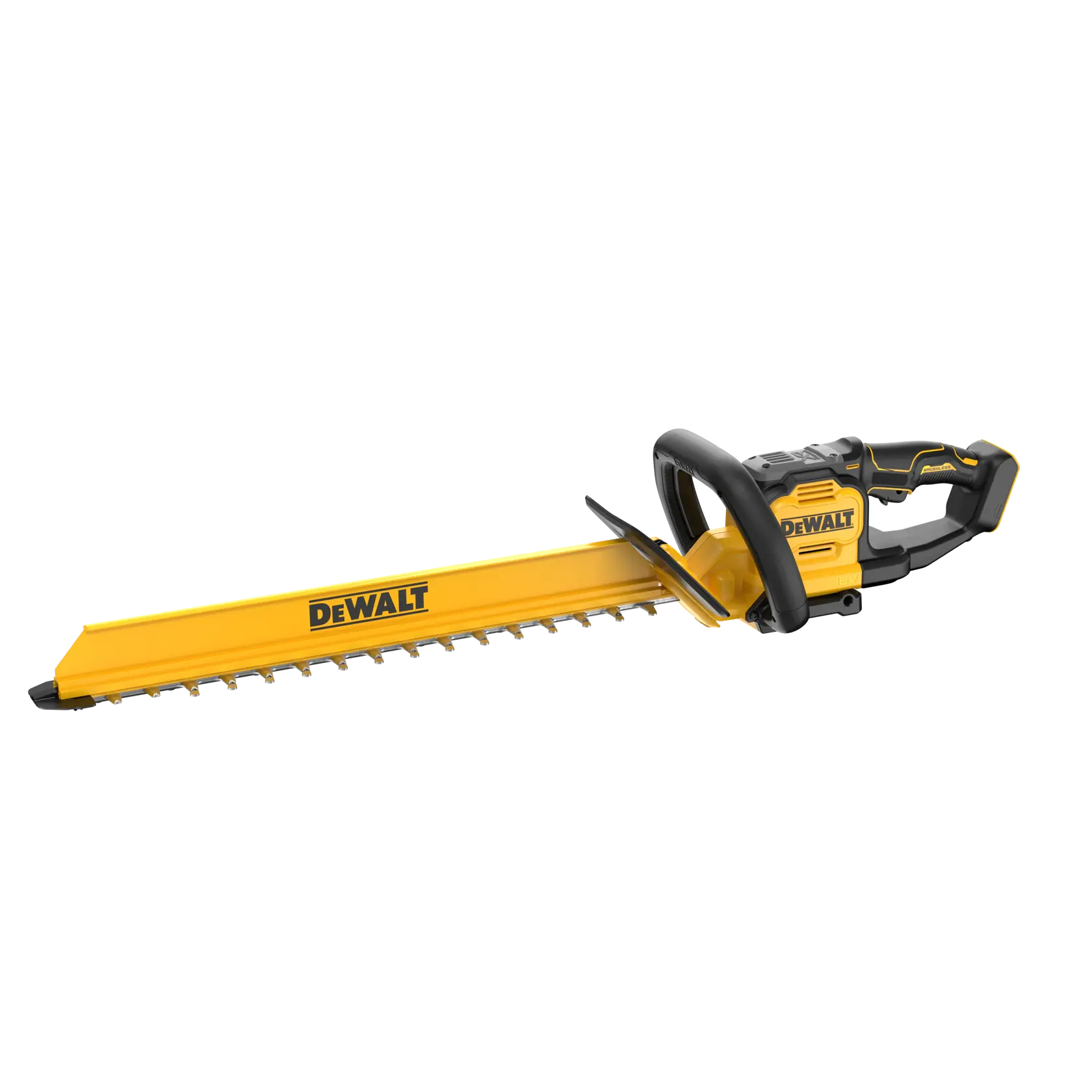 Taille-haies DEWALT jaune, SKUs DCMHT567N, DCMHT567N-XJ. Produit photographique.