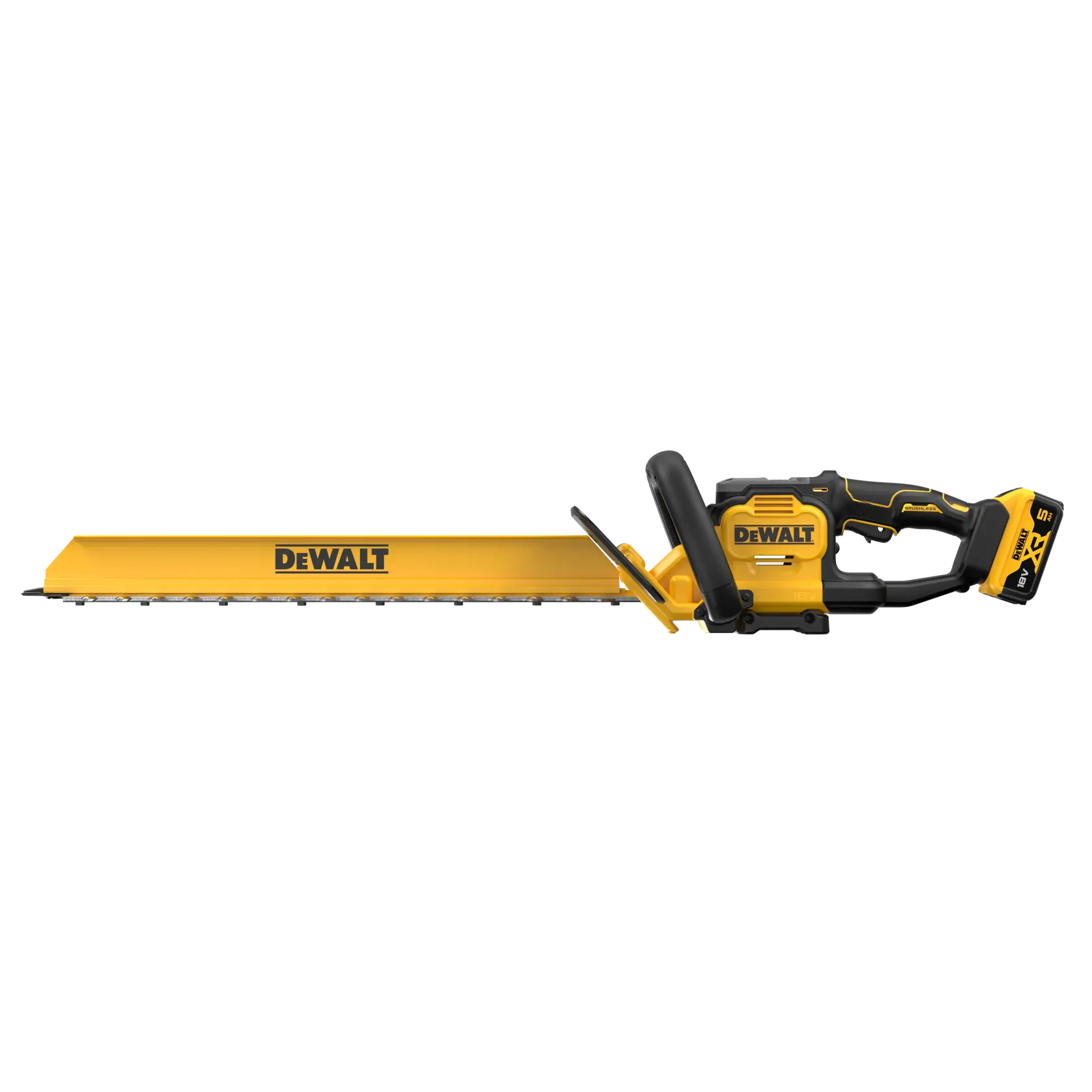 Cortasetos inalámbrico DEWALT DCMHT567P1-QW, DCMHT567P1, amarillo-negro, vista lateral.
