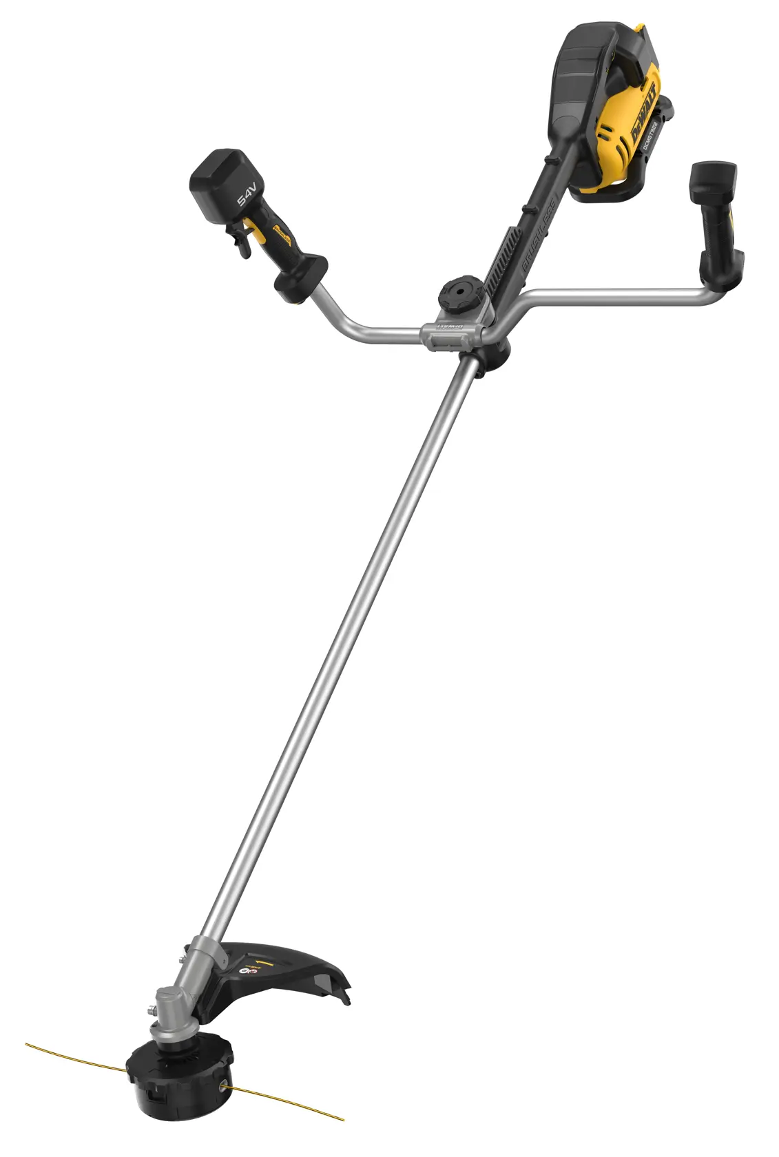 Débroussailleuse DEWALT DCMST922N, DCMST922N-XJ à doubles poignées et axe métal, présentée pour la photographie.