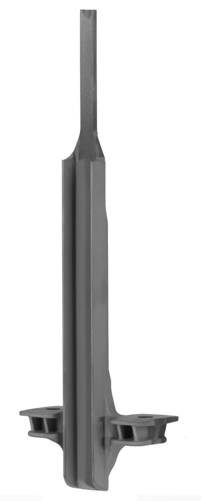 Metall-Werkzeugzubehör mit flacher Klinge und Montagesockel, stehend auf weißem Hintergrund.