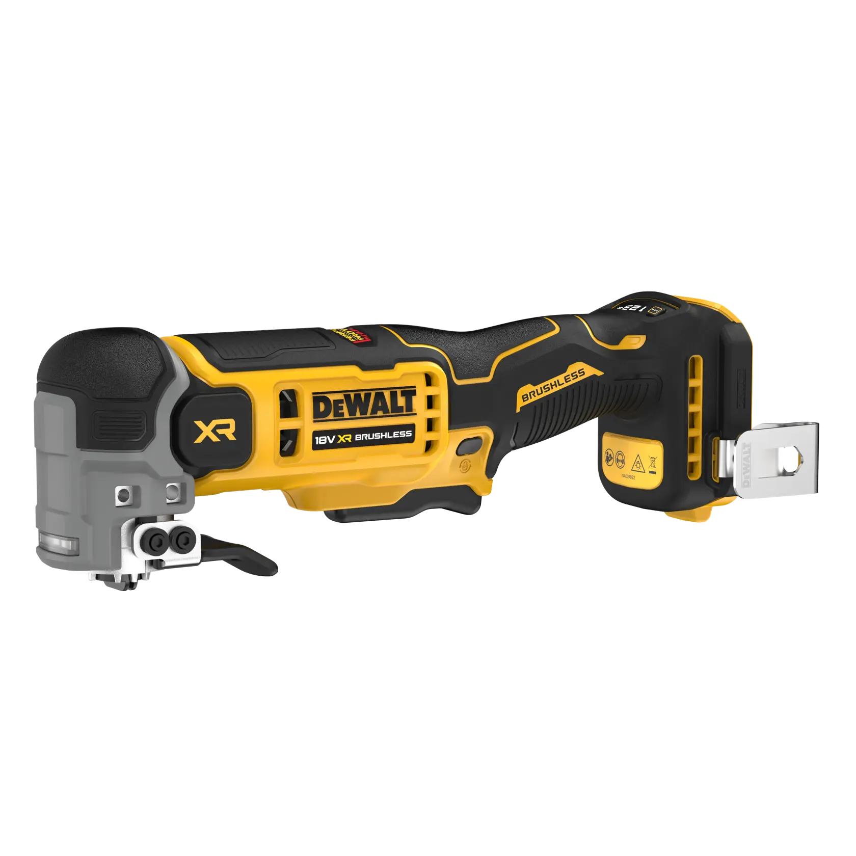 DEWALT 18V XR bürstenloses Akku-Multitool, schwarz-gelb, auf weißem Hintergrund.