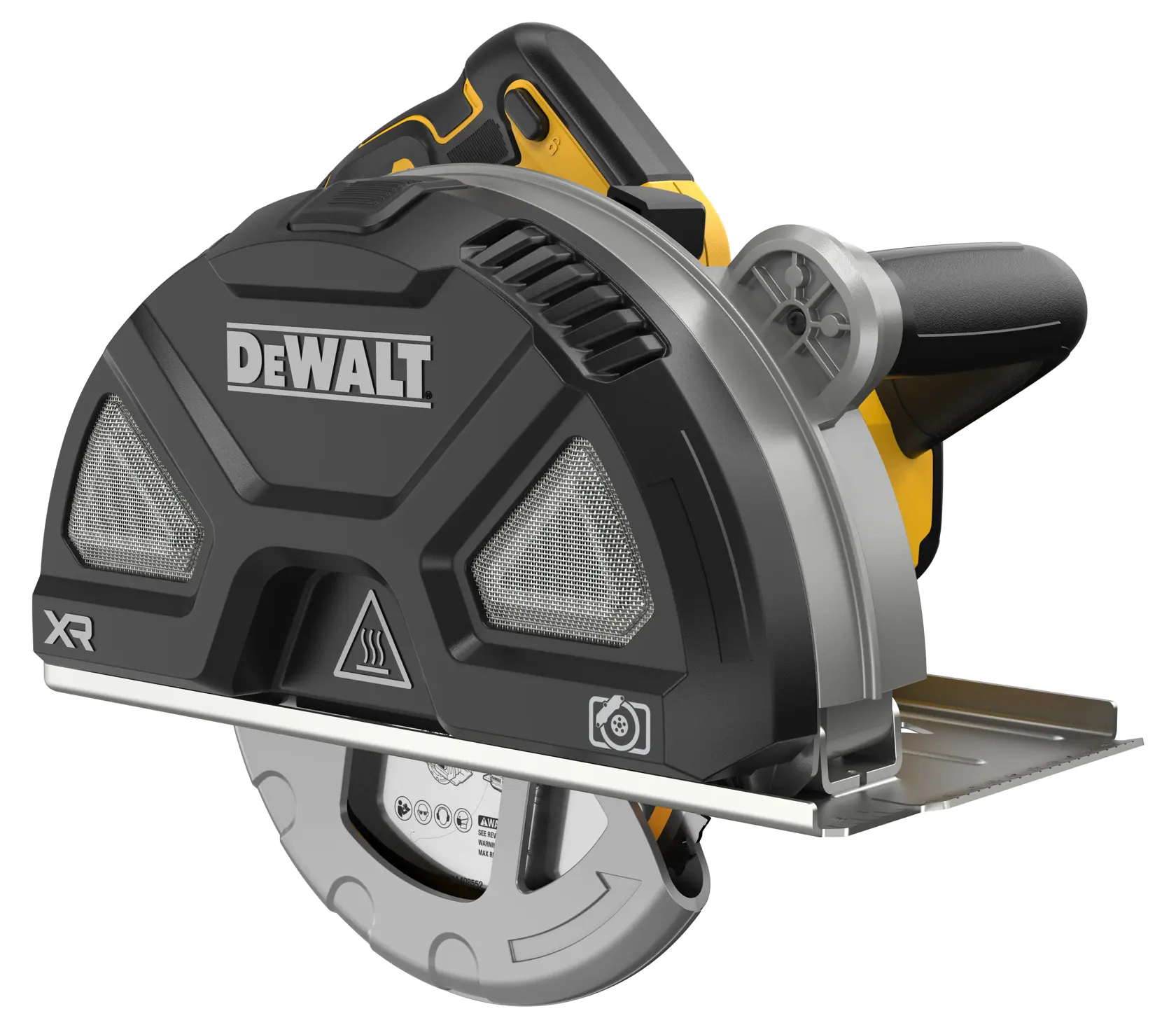 Sierra DEWALT, modelos DCS383N y DCS383N-XJ, cubierta negra y mango, producto fotografía.
