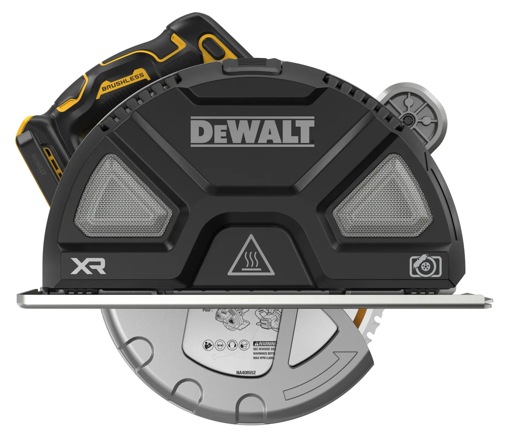 Sierra DEWALT para fotografía, modelos DCS383N y DCS383N-XJ, con hoja y marca XR visibles.