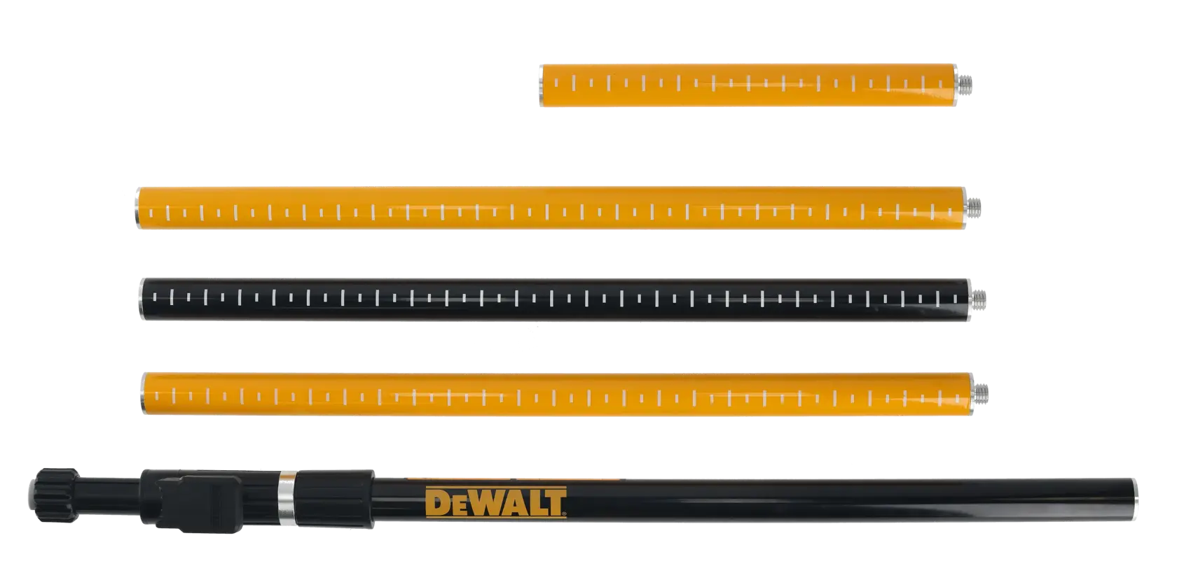 DEWALT DE0882 verstellbares Stativstab-Set für Fotografie, vier Stäbe mit Markierungen.