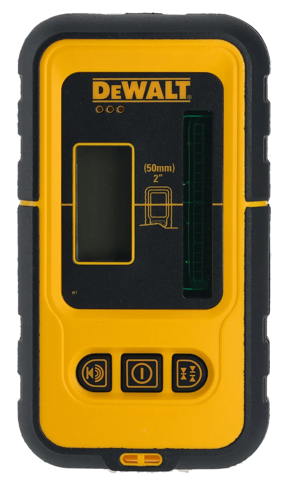 Récepteur laser DEWALT DE0892G jaune et noir pour mesure digitale, avec boutons et écran.