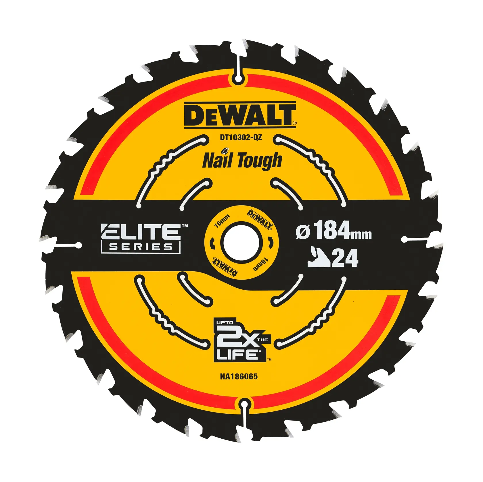 Lame DEWALT DT10302-QZ, DT10302, Elite Series, Ø184mm, 24 dents, pour clous durs, forme circulaire.