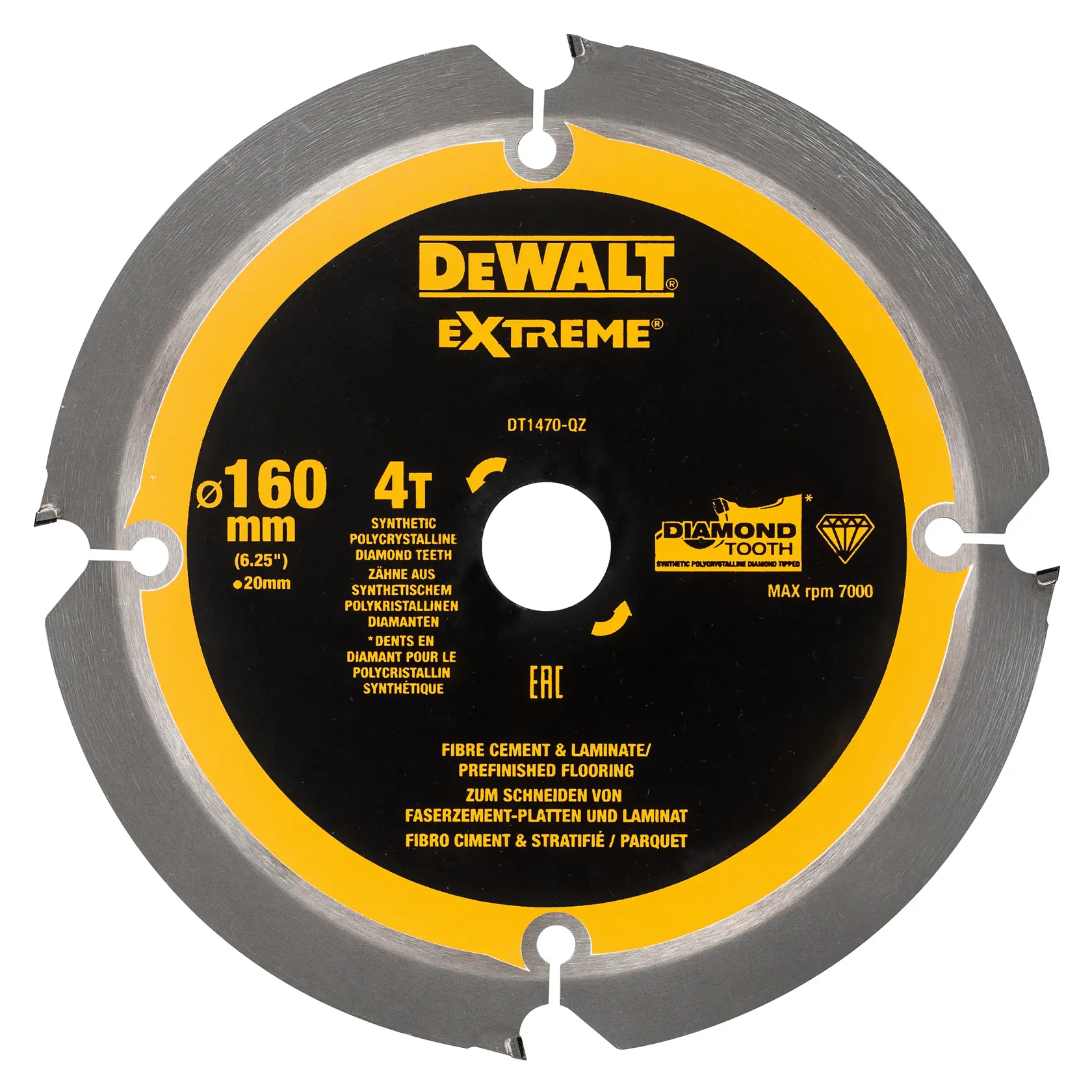 Grafik mit DEWALT XTREME Sub-Compact Series Branding und dem Slogan 'Kompakt und leistungsstark' auf gelbem Hintergrund.