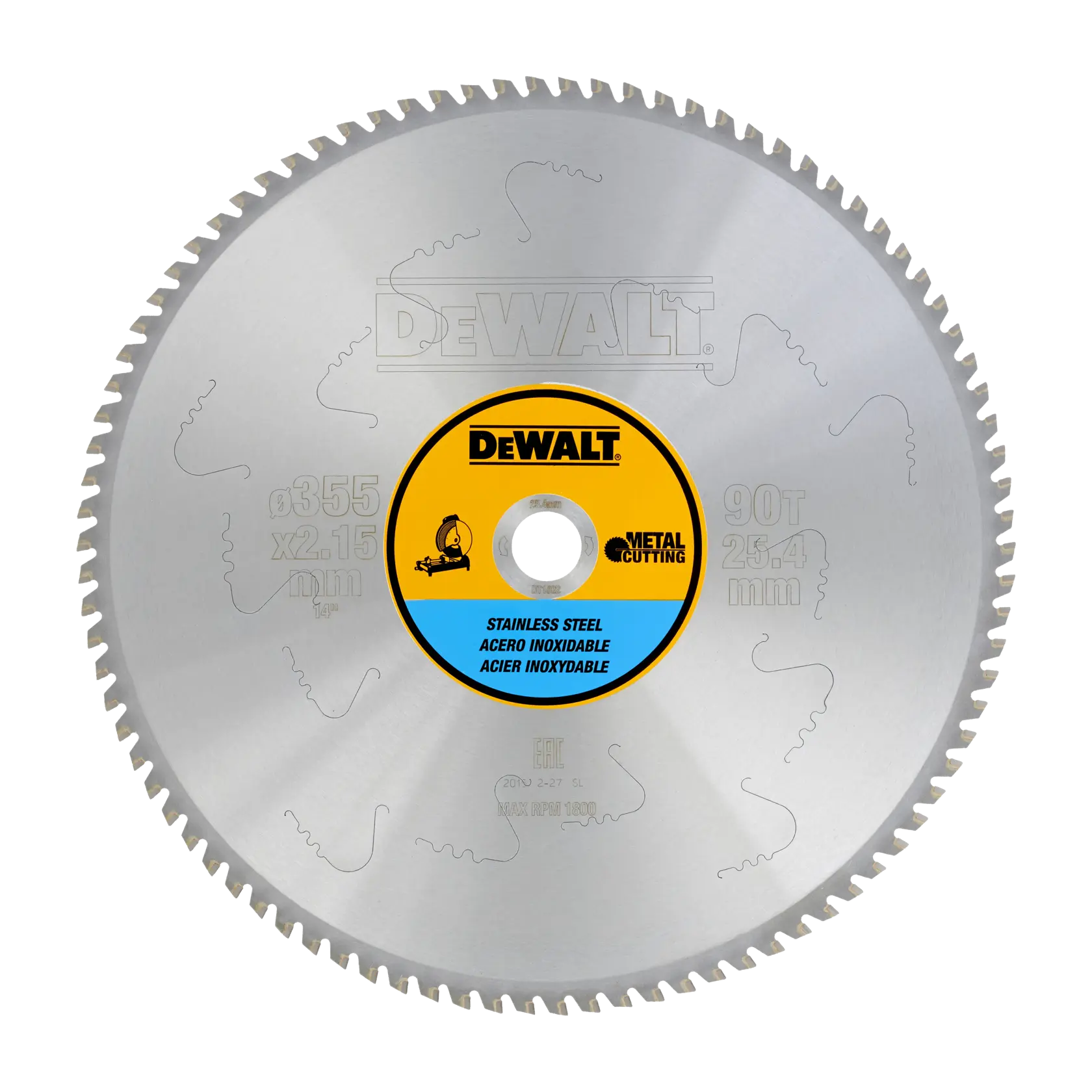 Lame circulaire DEWALT pour métal, inox, 355mm diamètre, 90 dents.