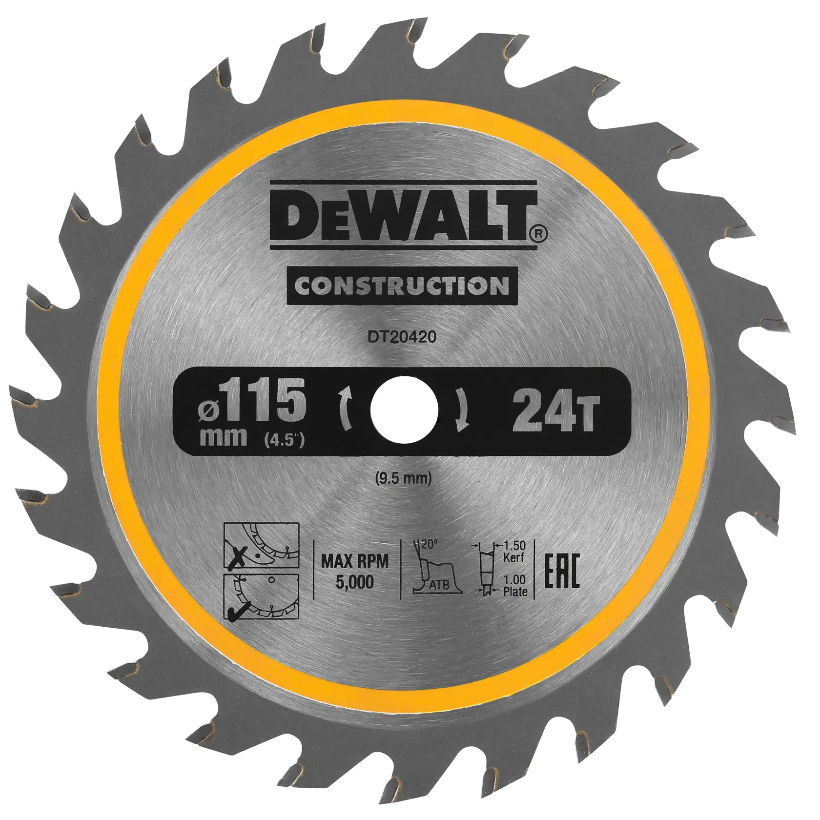 DEWALT® Bau-Kreissägeblatt 115 mm x 9,5 mm, 24 Zähne