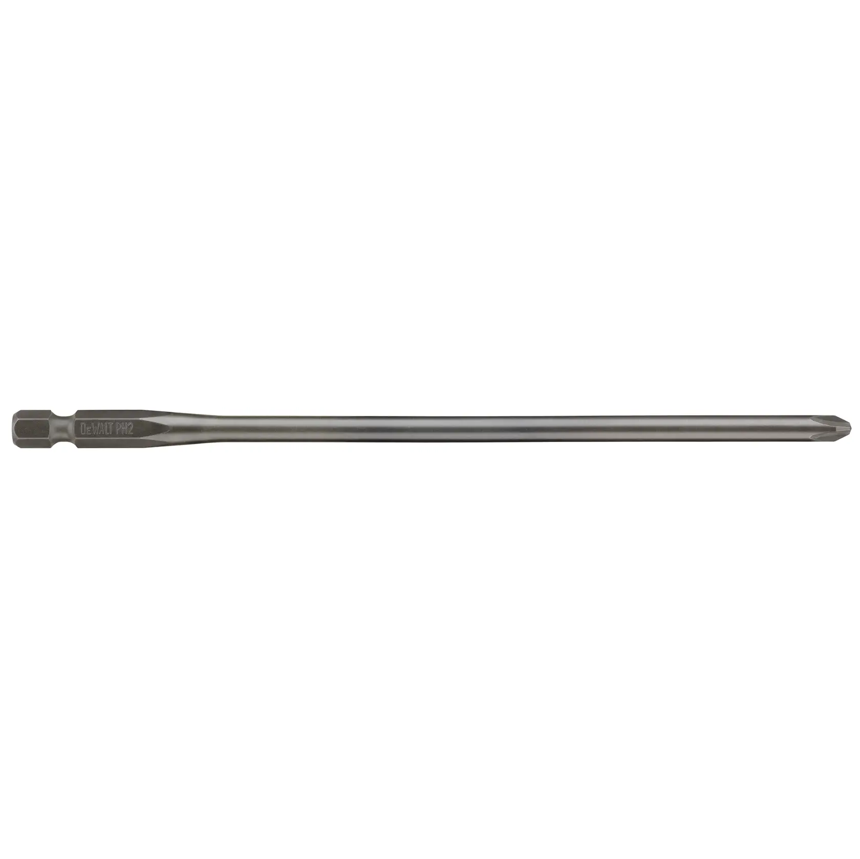 Embout de tournevis DEWALT long, tête Phillips, argenté, adapté aux outils électriques.