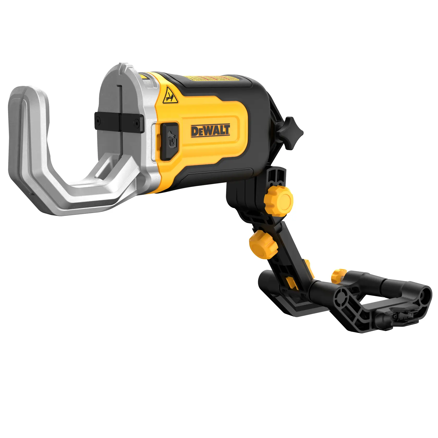 Accessoire DEWALT DT20560 pour la photographie, monture réglable, corps jaune-noir, sur fond blanc.