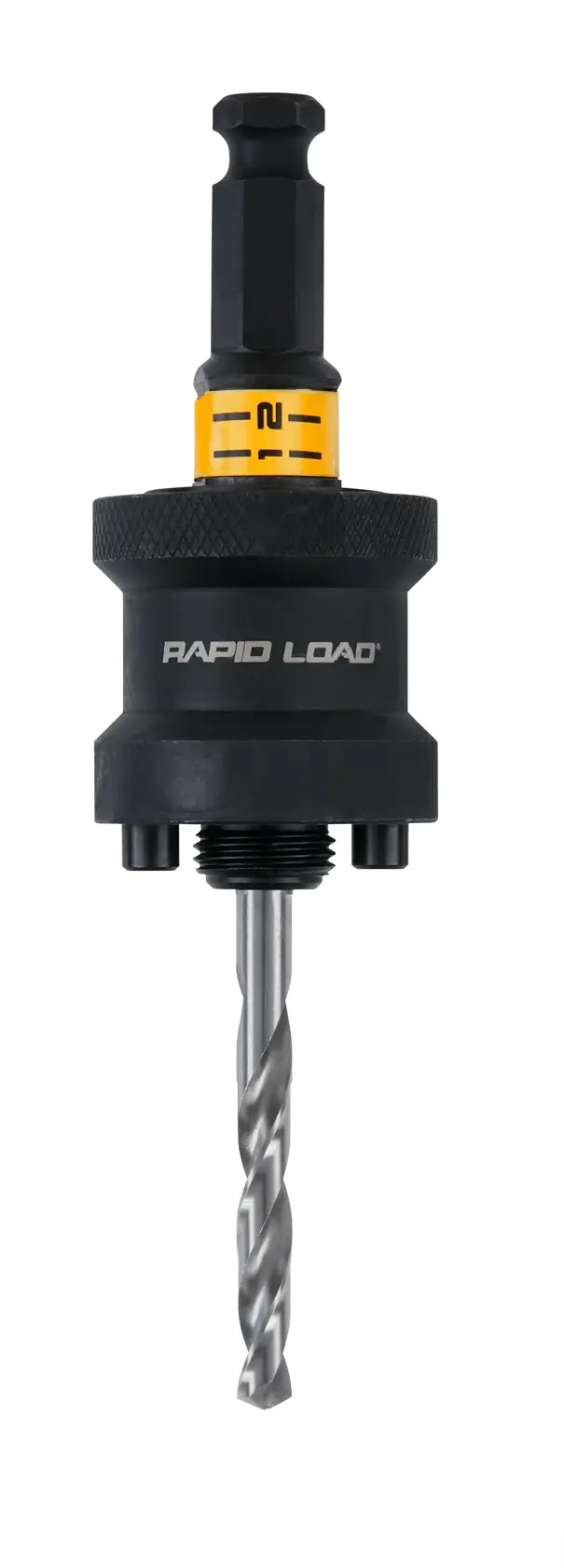 DEWALT DT20625 Rapid Load Bohradapter mit Metallbohrer, abgebildet auf weißem Hintergrund.