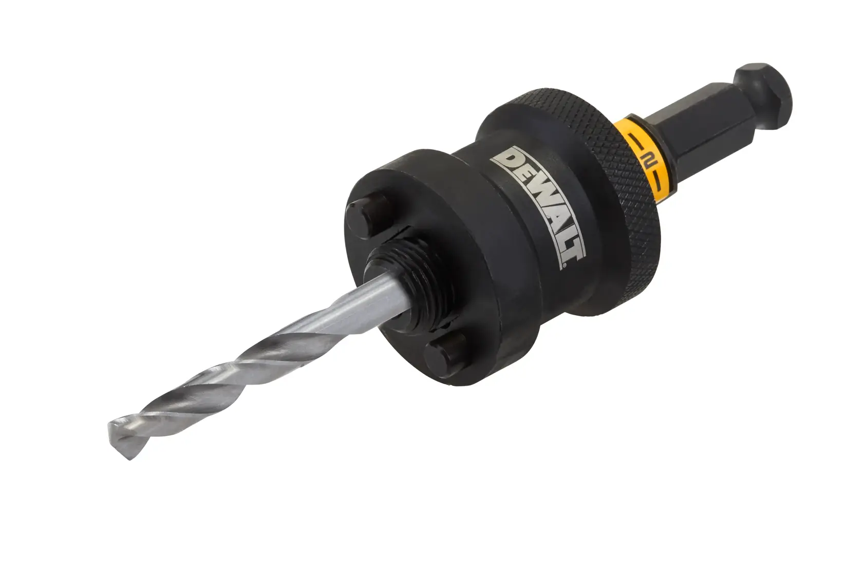 DEWALT DT20625 Lochsäge-Aufnahme mit Pilotbohrer, geeignet für elektrische Bohrmaschinen.