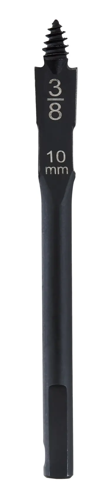DEWALT Holzbohrer 10mm mit Gewindespitze, 3/8 beschriftet. Schwarzer Metallschaft für präzises Bohren.