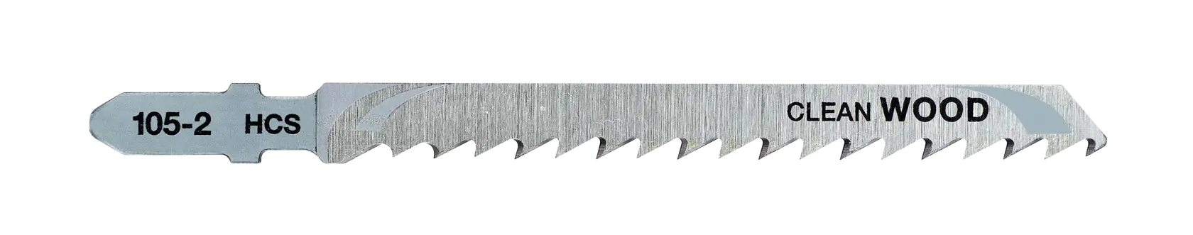 Hoja de sierra de calar de metal DEWALT DT2164 para cortes limpios en madera, con dientes afilados y acabado plateado.