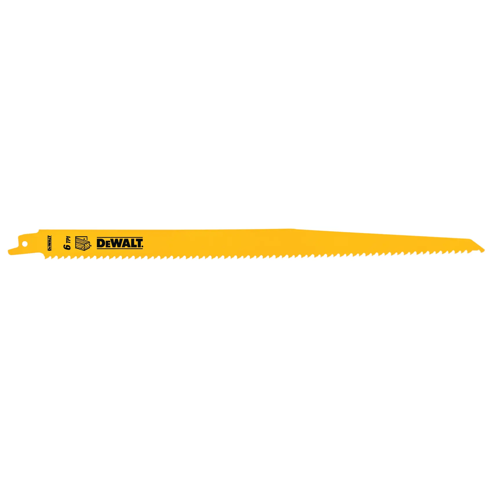 Hoja de sierra amarilla DEWALT DT2350 con dientes afilados, para cortar madera y otros materiales.