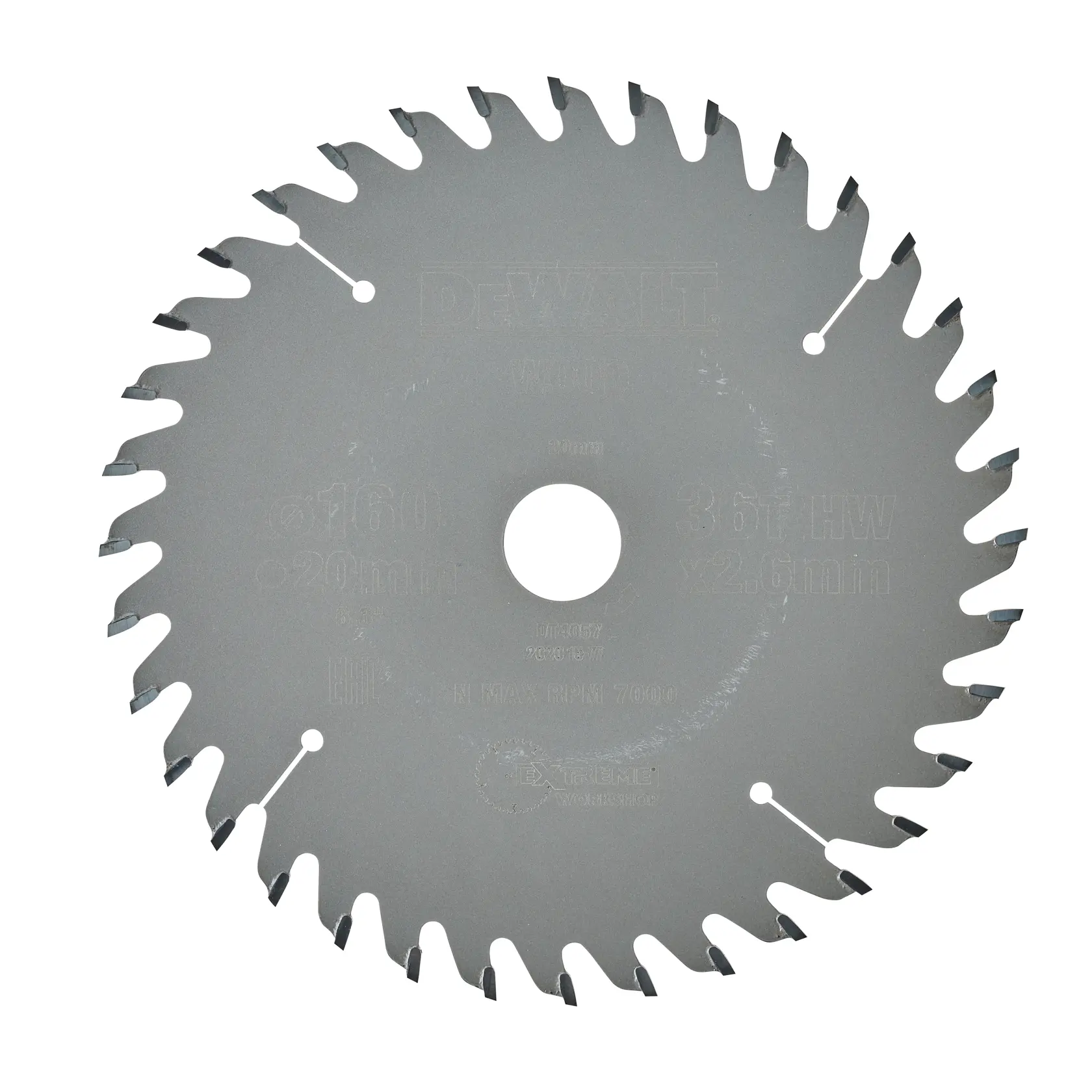 Hoja de sierra circular DEWALT DT4057 con dientes afilados para cortar madera.