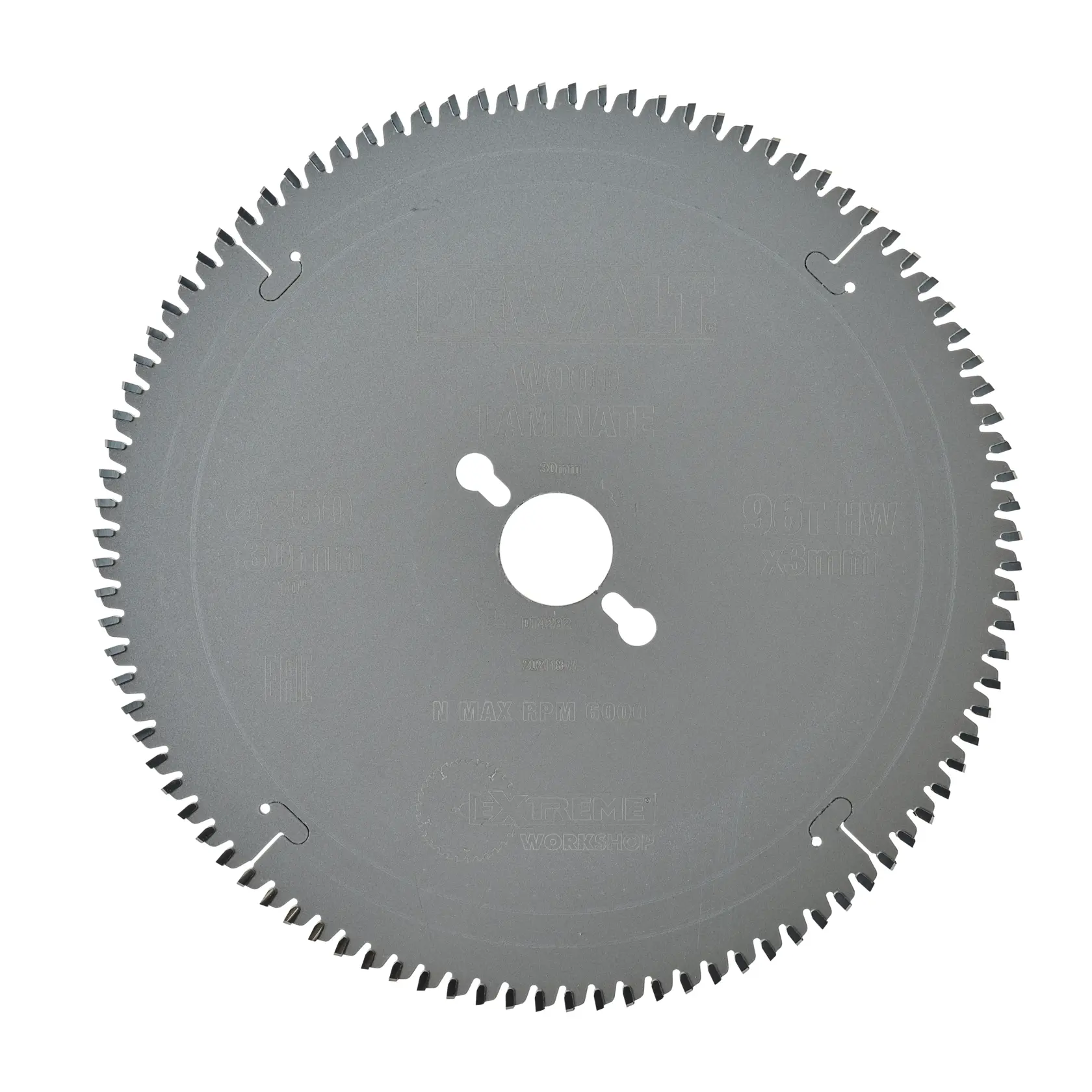 Hoja de sierra circular DEWALT DT4282 con dientes finos para cortar madera y laminado.