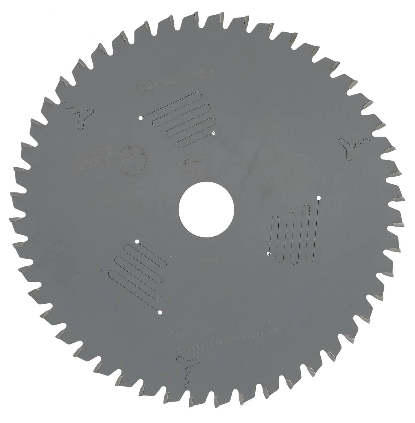 Lame de scie circulaire DEWALT DT4320 avec dents aiguisées pour couper bois et matériaux, sur fond blanc.