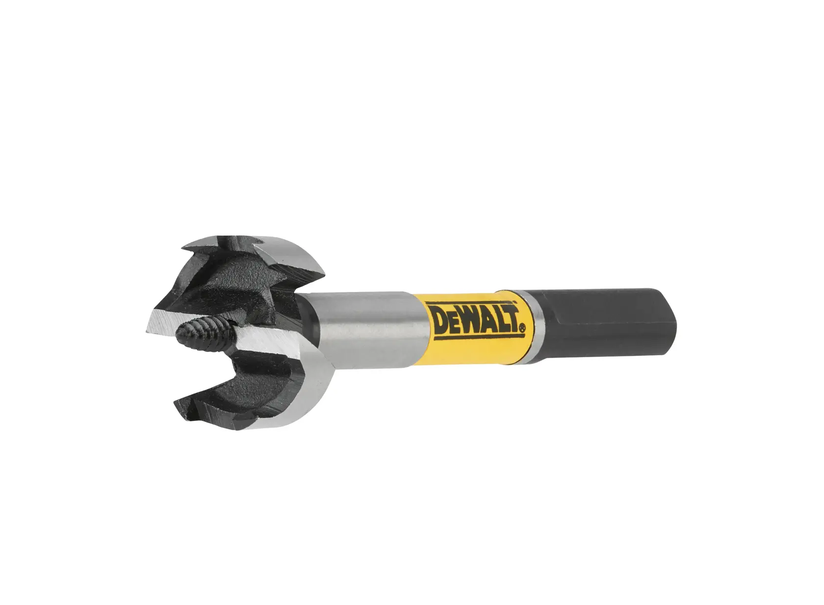 Broca para madera DEWALT DT4575 con vástago hexagonal y bordes afilados para perforación eficiente.