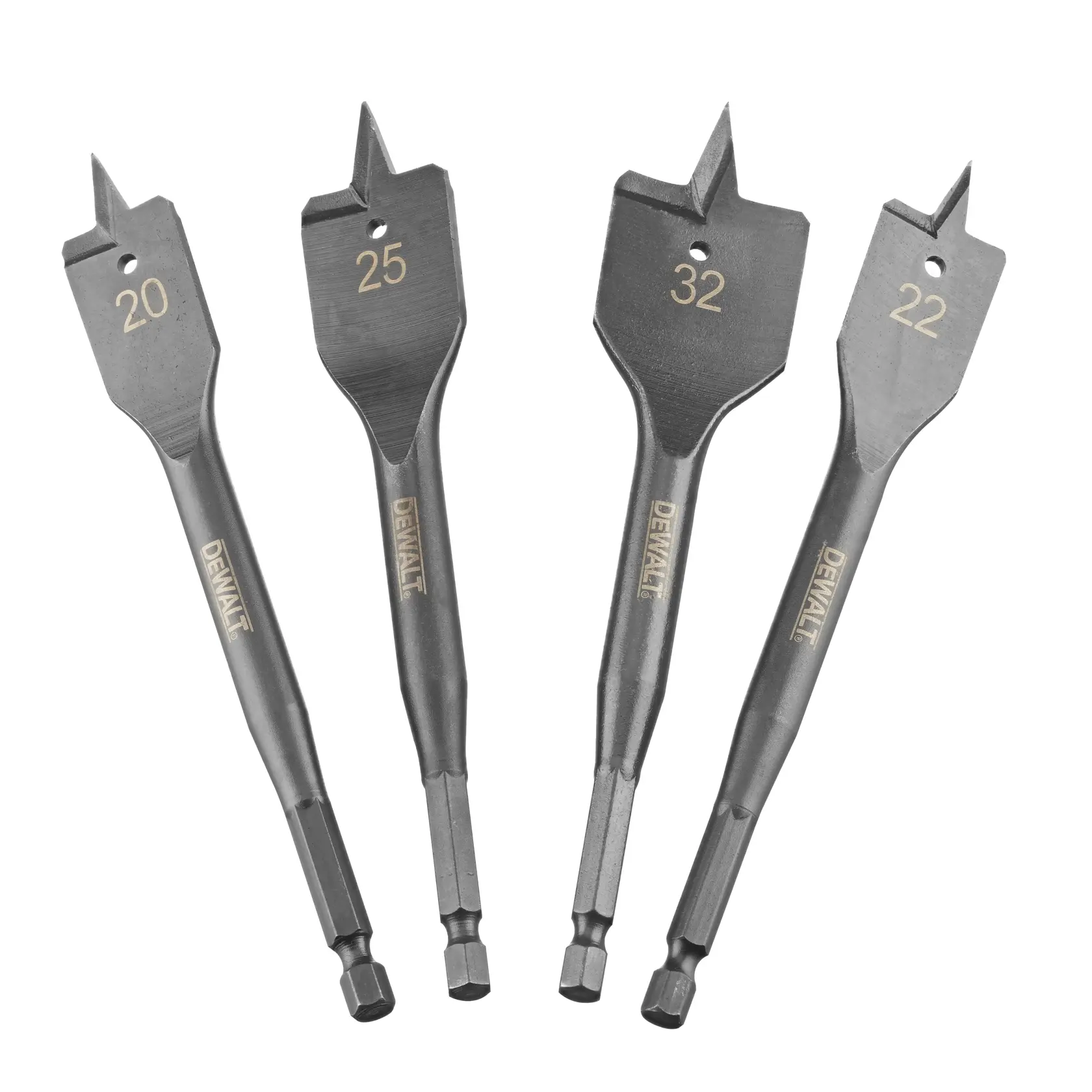 Set de mèches plates DEWALT, tailles 20-32mm. Photographie SKU: DT4797-QZ, DT4797.