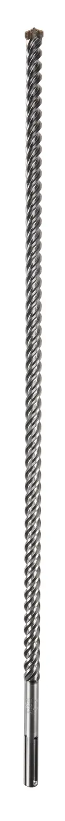 Broca espiral larga DEWALT con punta de metal para perforaciones exigentes, mostrada sobre fondo blanco.