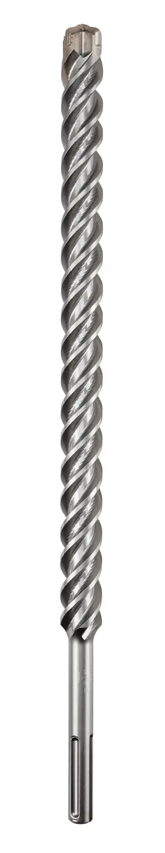 Un foret hélicoïdal DEWALT long avec une pointe métallique, conçu pour percer la maçonnerie ou le béton.