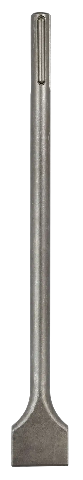 Un burin plat DEWALT pour marteaux de démolition, en métal, présenté verticalement sur fond blanc.