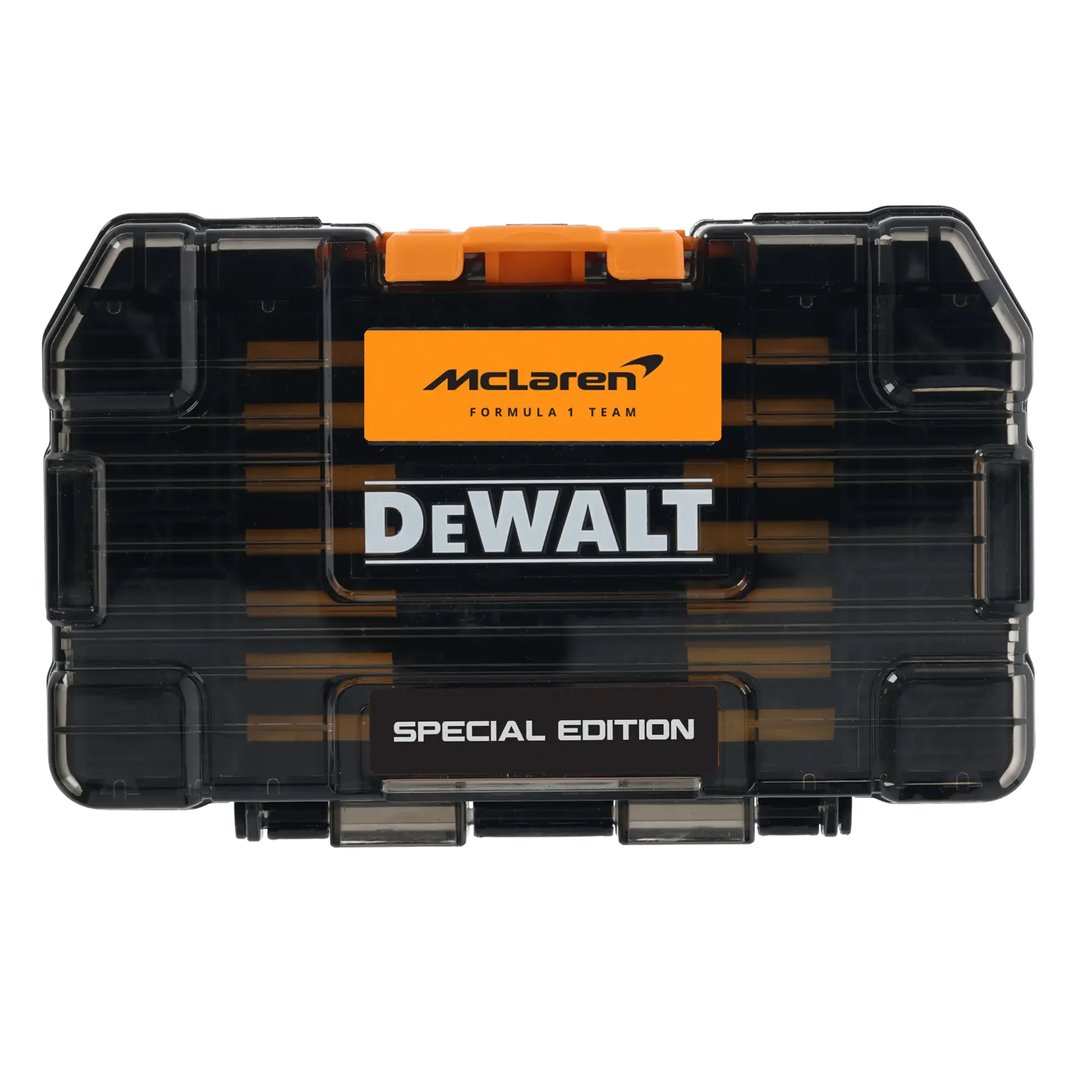 Caja fotografía DEWALT DT70902T, DT70902T-QZ edición especial McLaren F1, negra con naranja.
