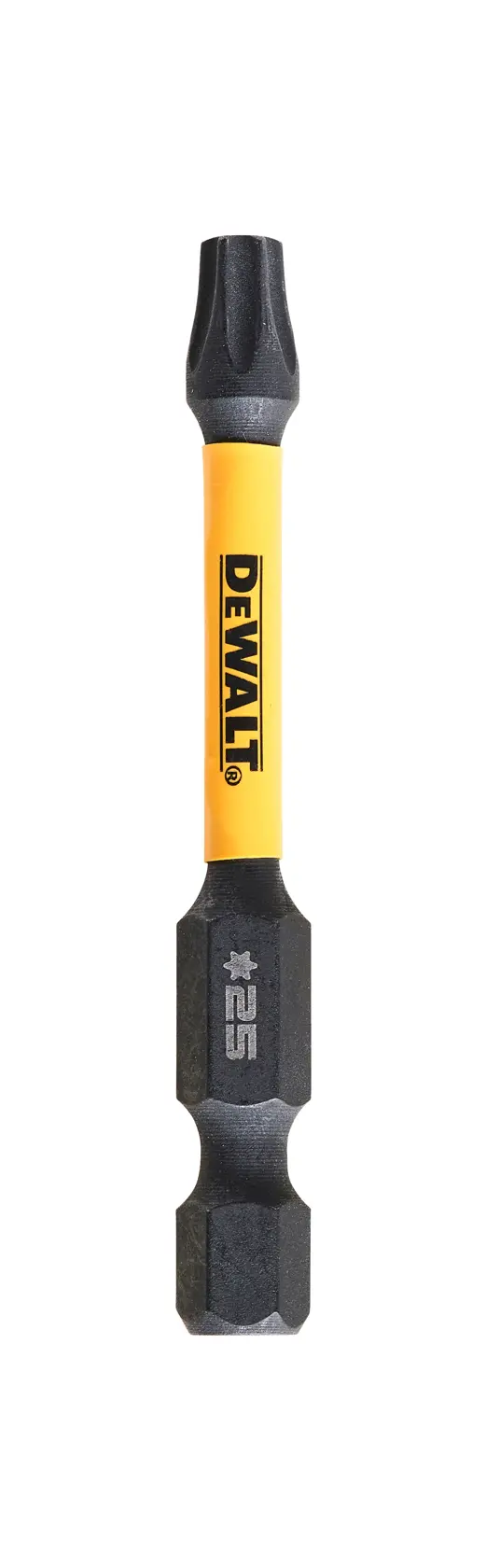 Embout de vissage DEWALT DT7396T jaune et noir, marqué #25, présenté sur fond blanc.