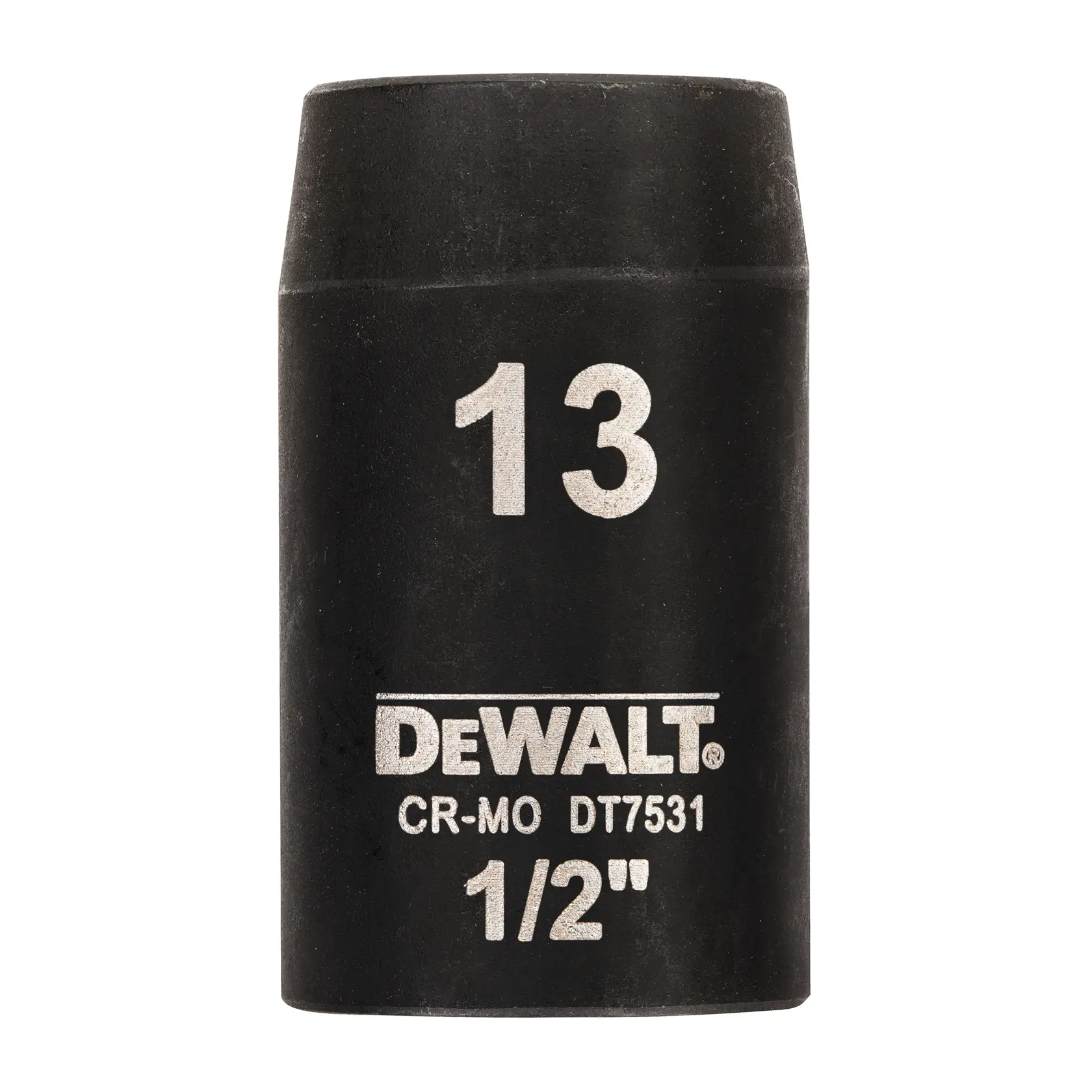 Douille d'impact DEWALT DT7531 13 mm, outil noir cylindrique pour fixation.