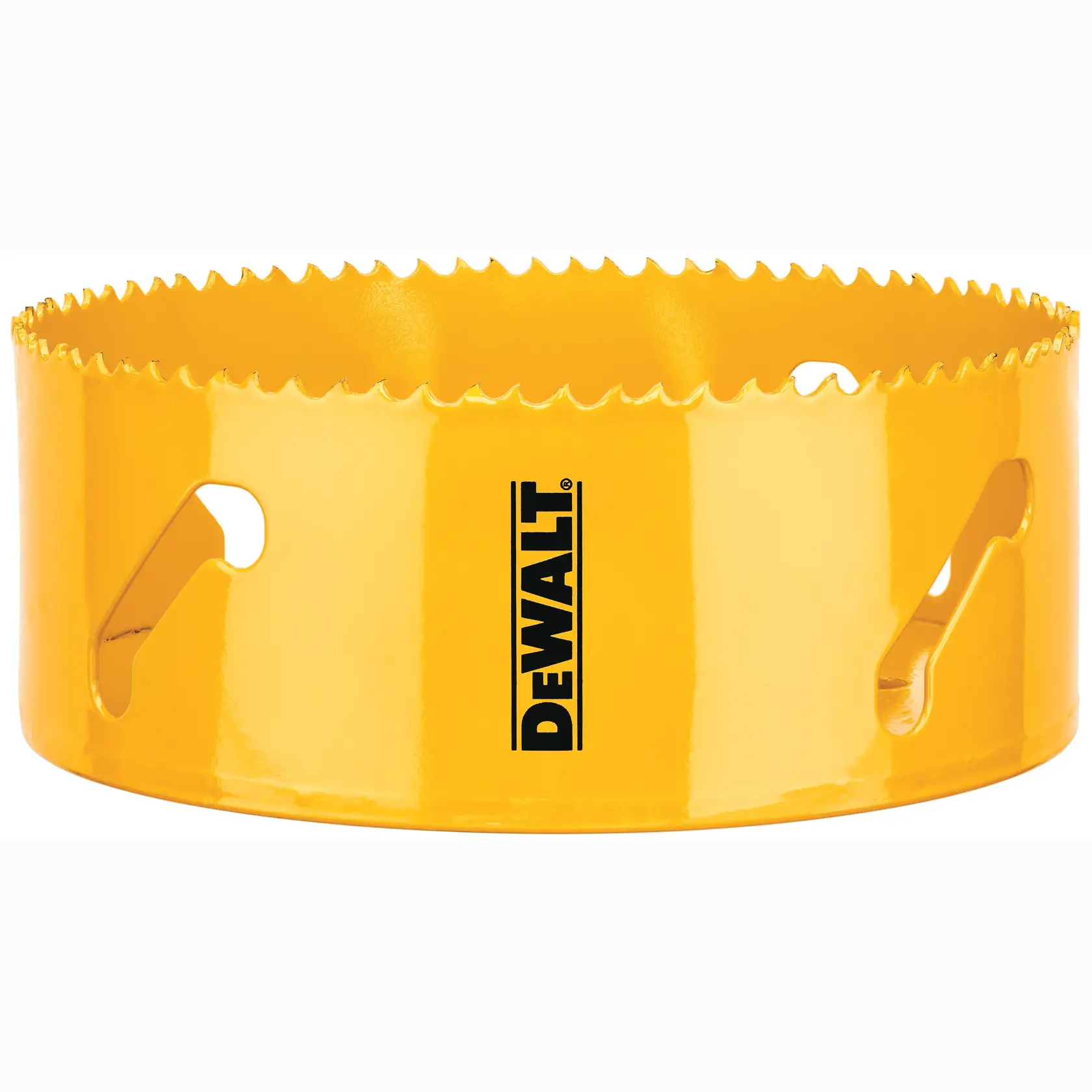 Gelbe DEWALT Lochsäge für Fotografie, SKUs DT90345-QZ, DT90345 sichtbar.