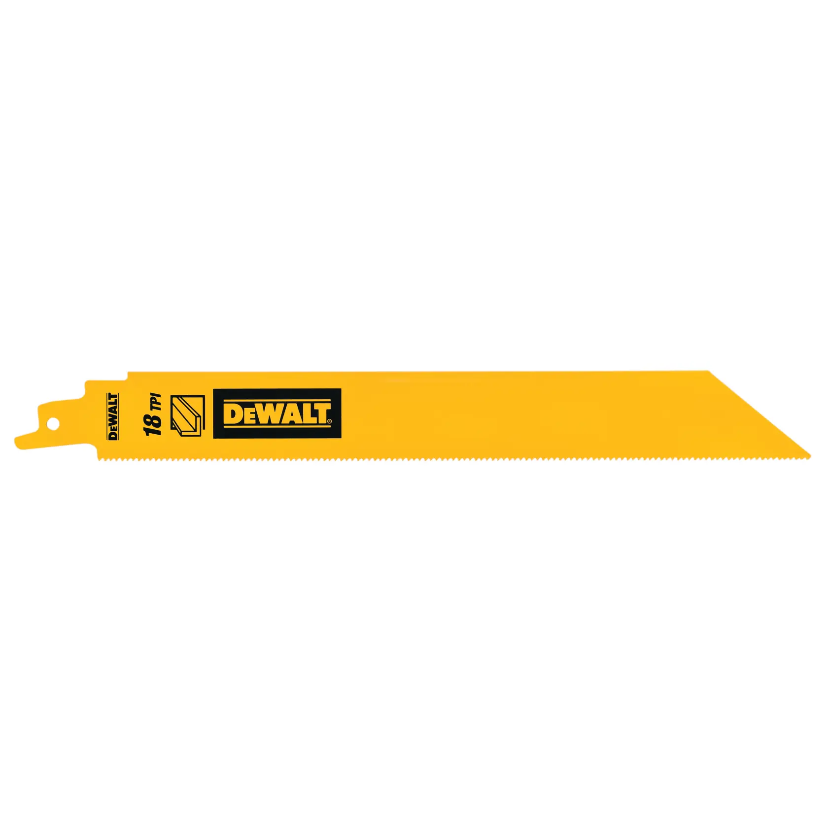 DEWALT gelbes Säbelsägeblatt DT90388 mit 18 TPI für Metall und andere Materialien.