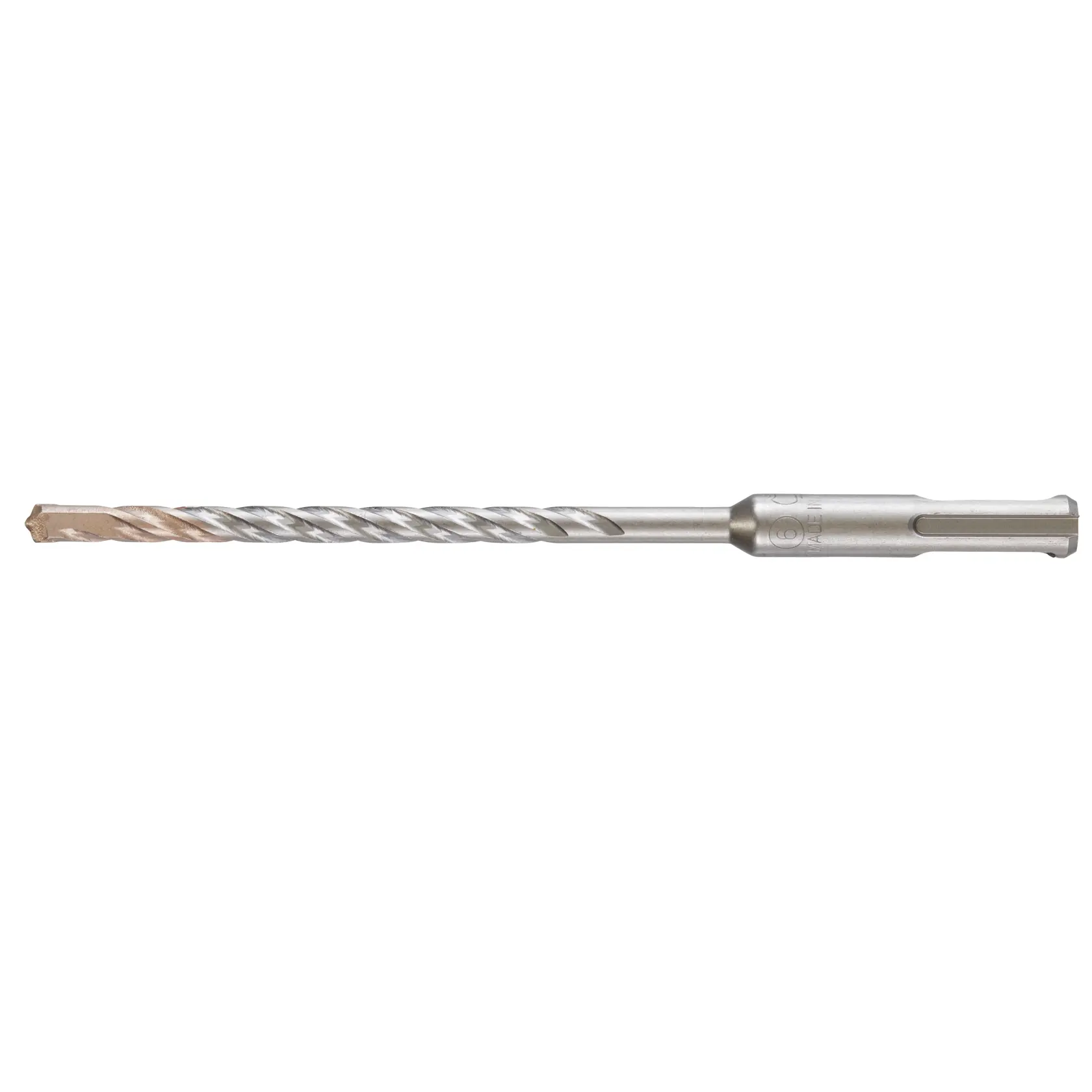 DEWALT SDS-plus Steinbohrer mit Spiralfurchen und Hartmetallspitze vor weißem Hintergrund.