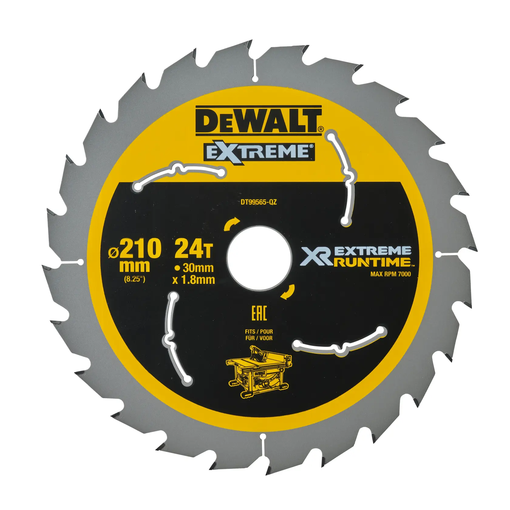 Lame de scie circulaire DEWALT DT99565, 210mm, 24 dents, pour bois, série XR Extreme Runtime.