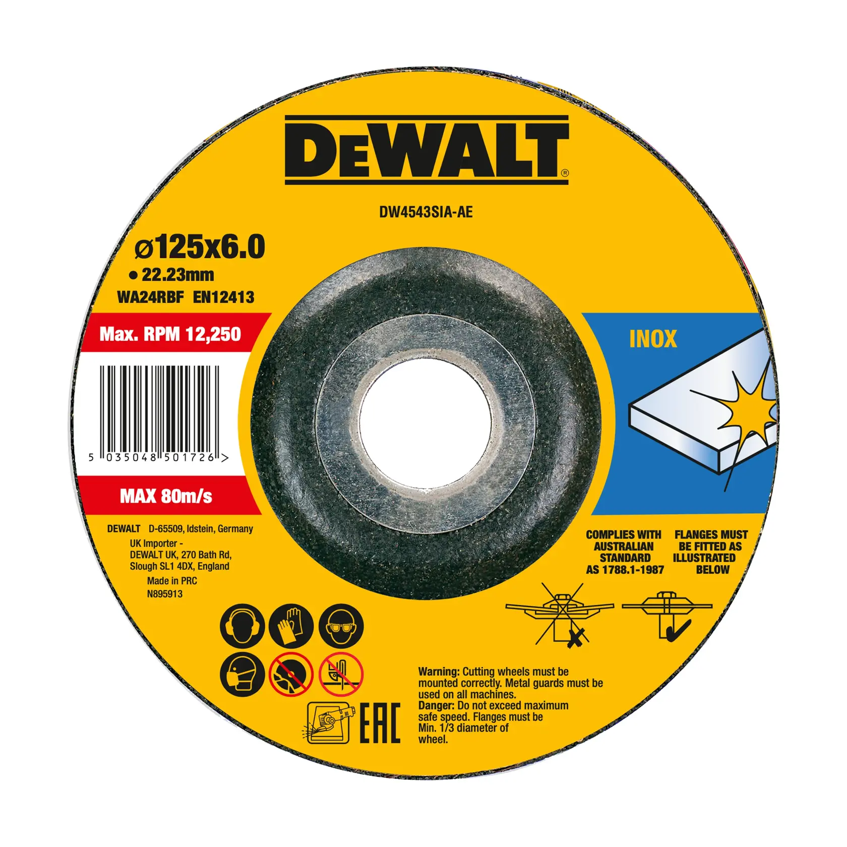DEWALT® meule INOX 125 x 6 x 22,2 mm t27 (pack de 10)