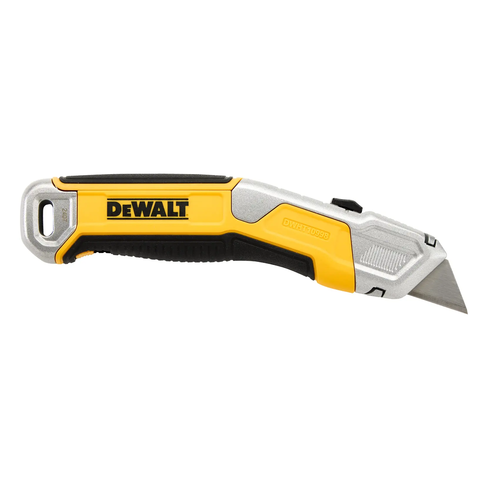 DEWALT gelb-schwarzes Universalmesser DWHT10998-0 mit einziehbarer Klinge zum Schneiden.