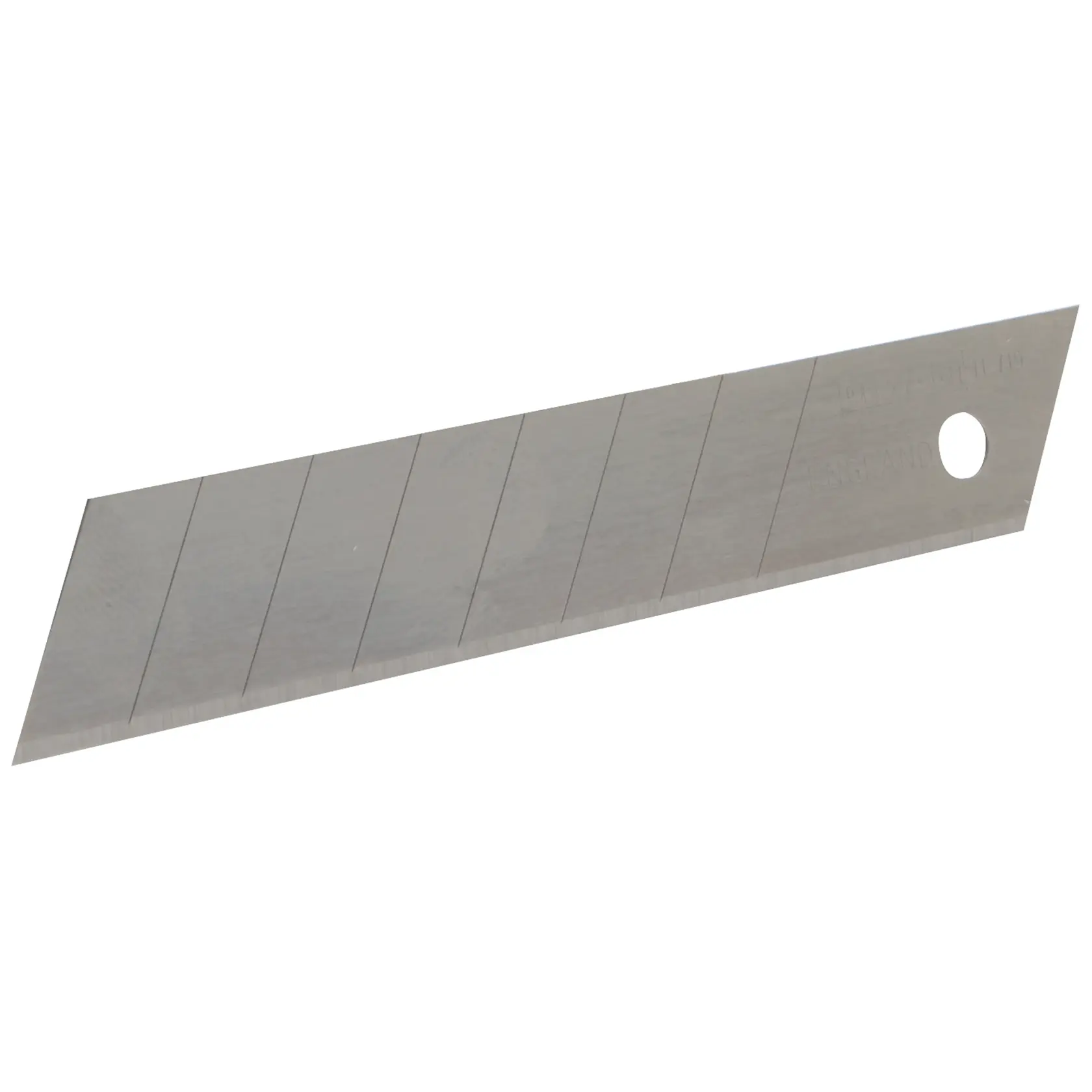 Lame de cutter segmentée de rechange, bord droit, métal, trou à une extrémité.